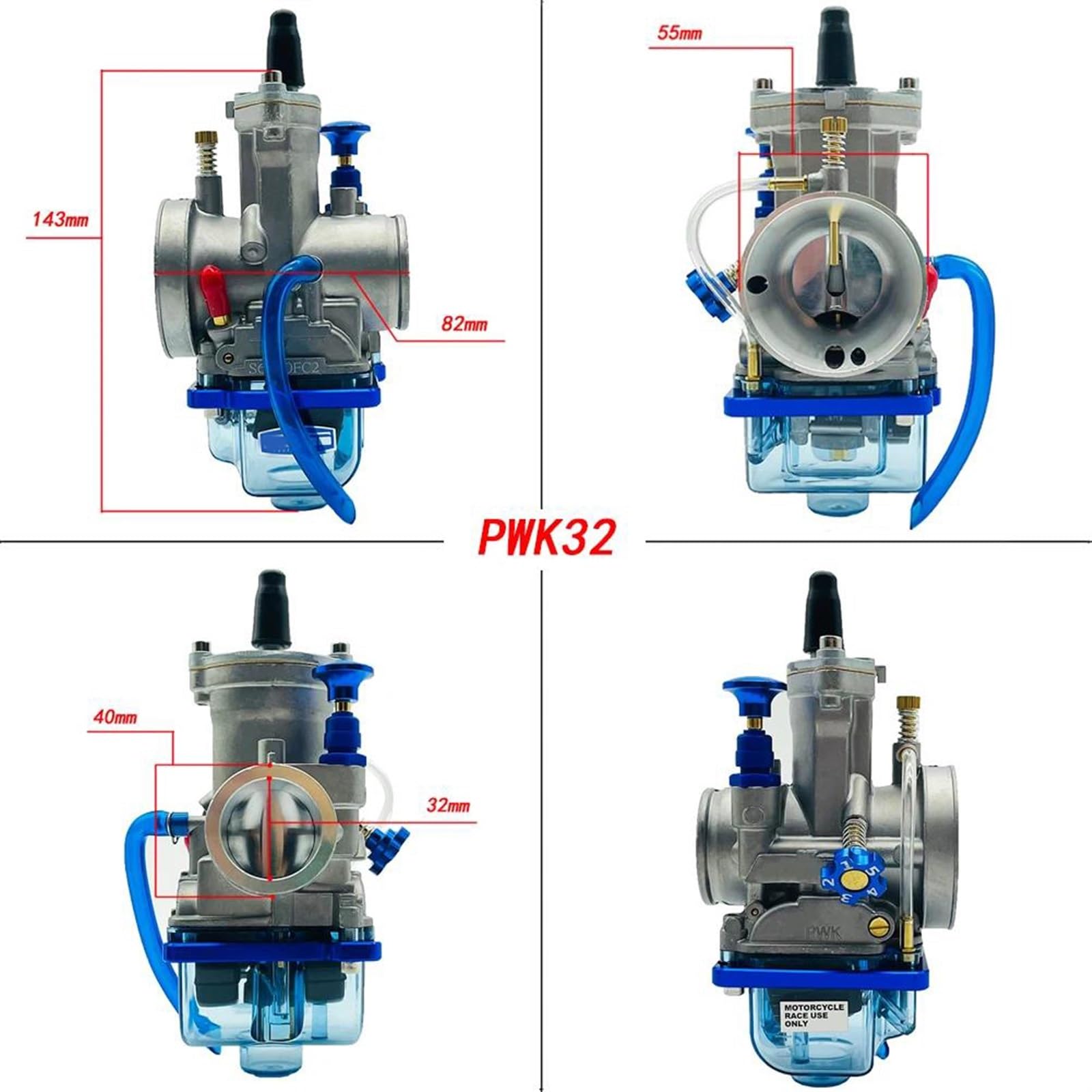CNC PWK24 26 28 30 32 34mm Moto Carburatore Trasparente Blu Coperchio Inferiore Modificato Auto da Corsa