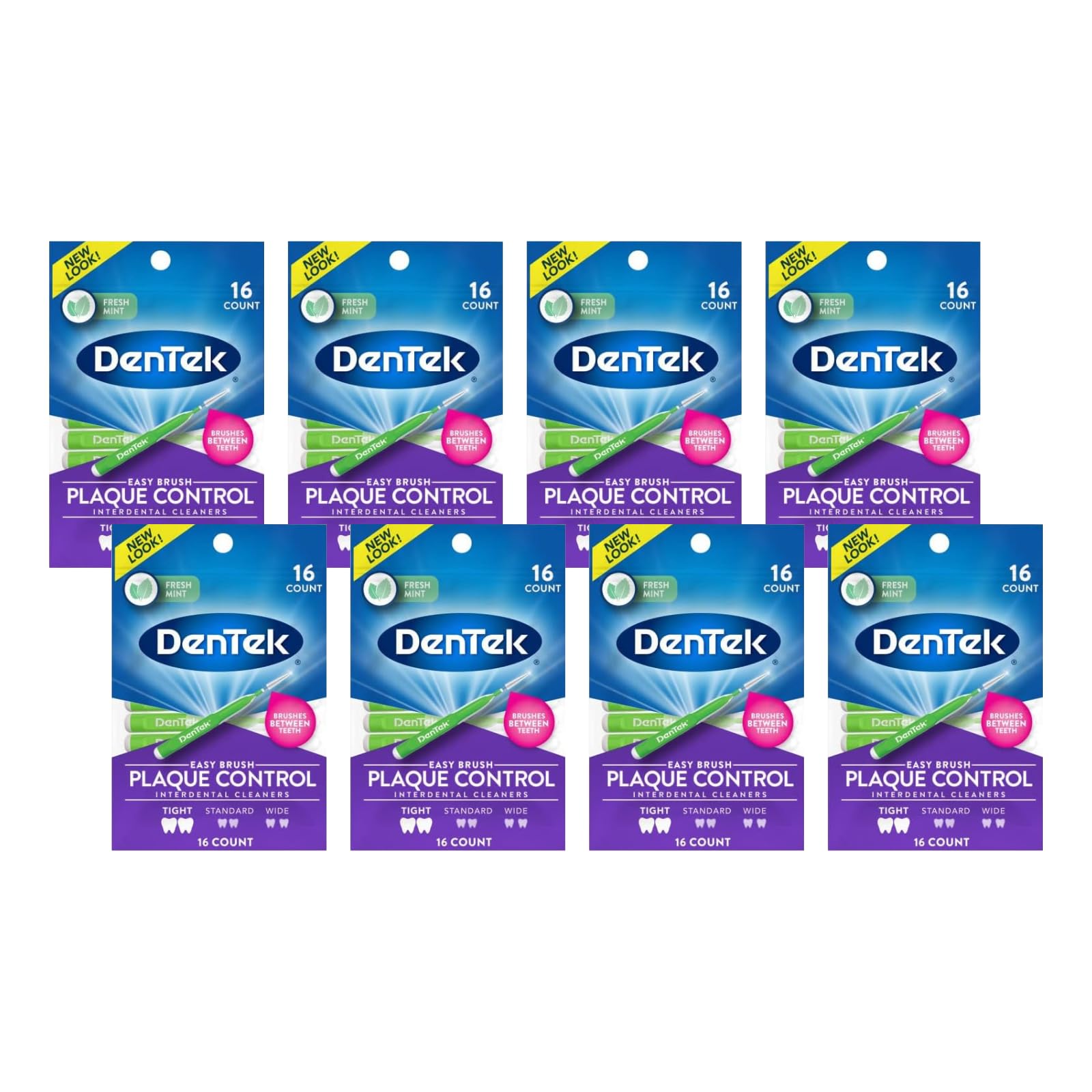 DenTek Easy Brush Interdental Cleaners, Tight Between Teeth Brushes, Plaque Control, Dental Picks for Oral Care, Fresh Mint, 16 Count (Pack of 8)
