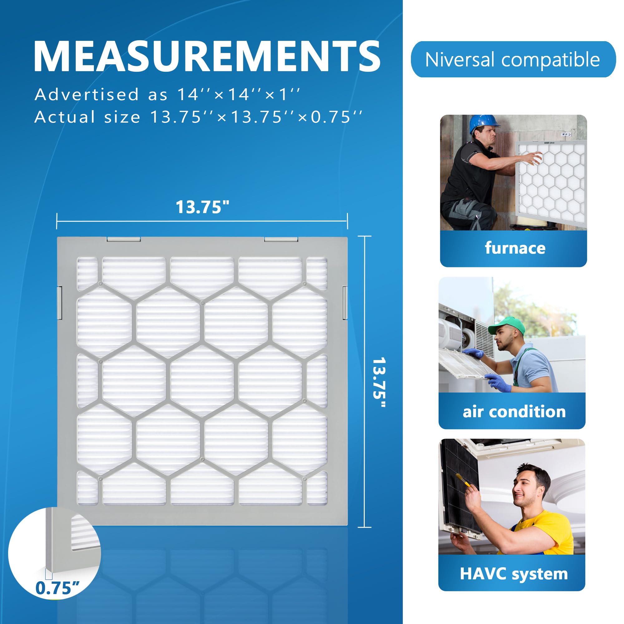 14x24x1 Air Filter JASENG 14x14x1 MERV 8 Air Filters 4-Pack - Perfect For HVAC & Furnace Systems MERV 8 Pleated Furnace Filters 14x14x1 4-pack - View #10
