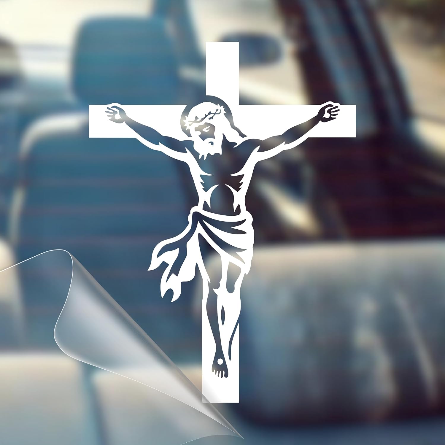 Crucifix - Jesus on Cross - Made in The USA Decal Christian Jesus Cross Car Vinyl Transfer Bumper Sticker for Car, Wall, Window, Vehicle, Weather Resistant, Viral