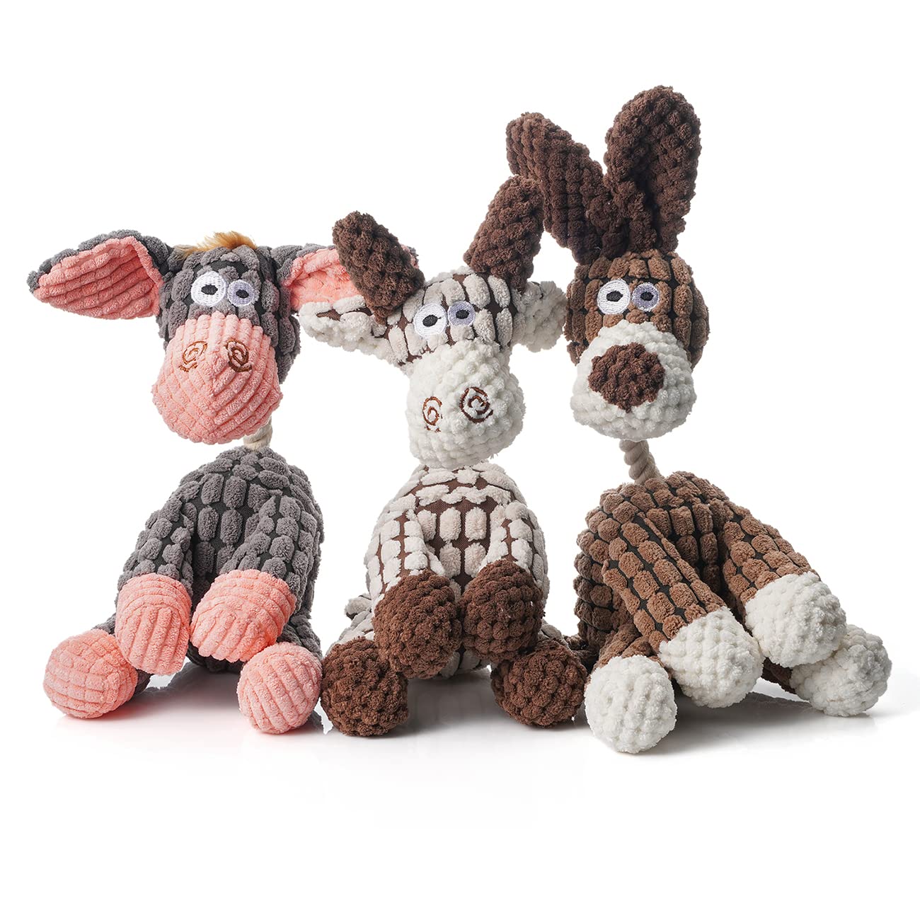 Squeaky Plush Dog Toys Pack for Puppy, 3 Pack Durable Stuffed Animal Plush Chew Toys with Squeakers, Cute Soft Dog Toys for Teeth Cleaning, for Small Medium Large Dogs