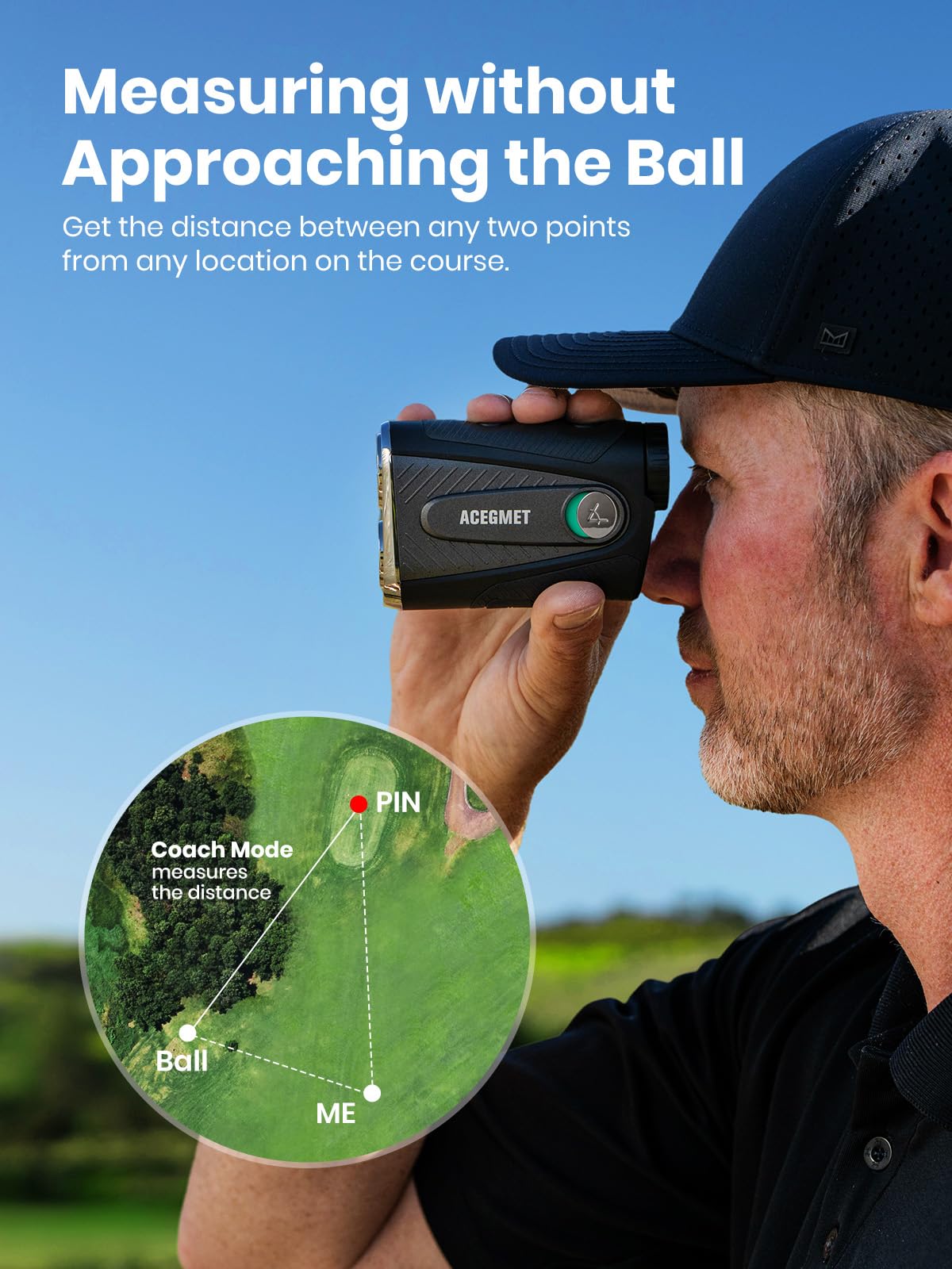 ACEGMET Telémetro de Golf con Distancia Bola-Bandera y Función de Inclinación - 1300 yd, Bloqueo de Bandera 0.1s con Vibración, Aumento 7X, Batería Híbrida Recargable, Pantalla Rojo/Negro, Imán