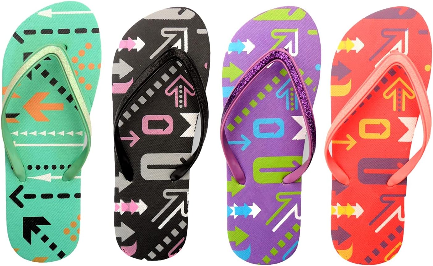 4 Pack Cute Pool Beach Waterproof Rubber Flip-Flops Sandals for Teen Girls Women Lightweight Dorm Shower Shoes Summer Travel Essentials Juniors