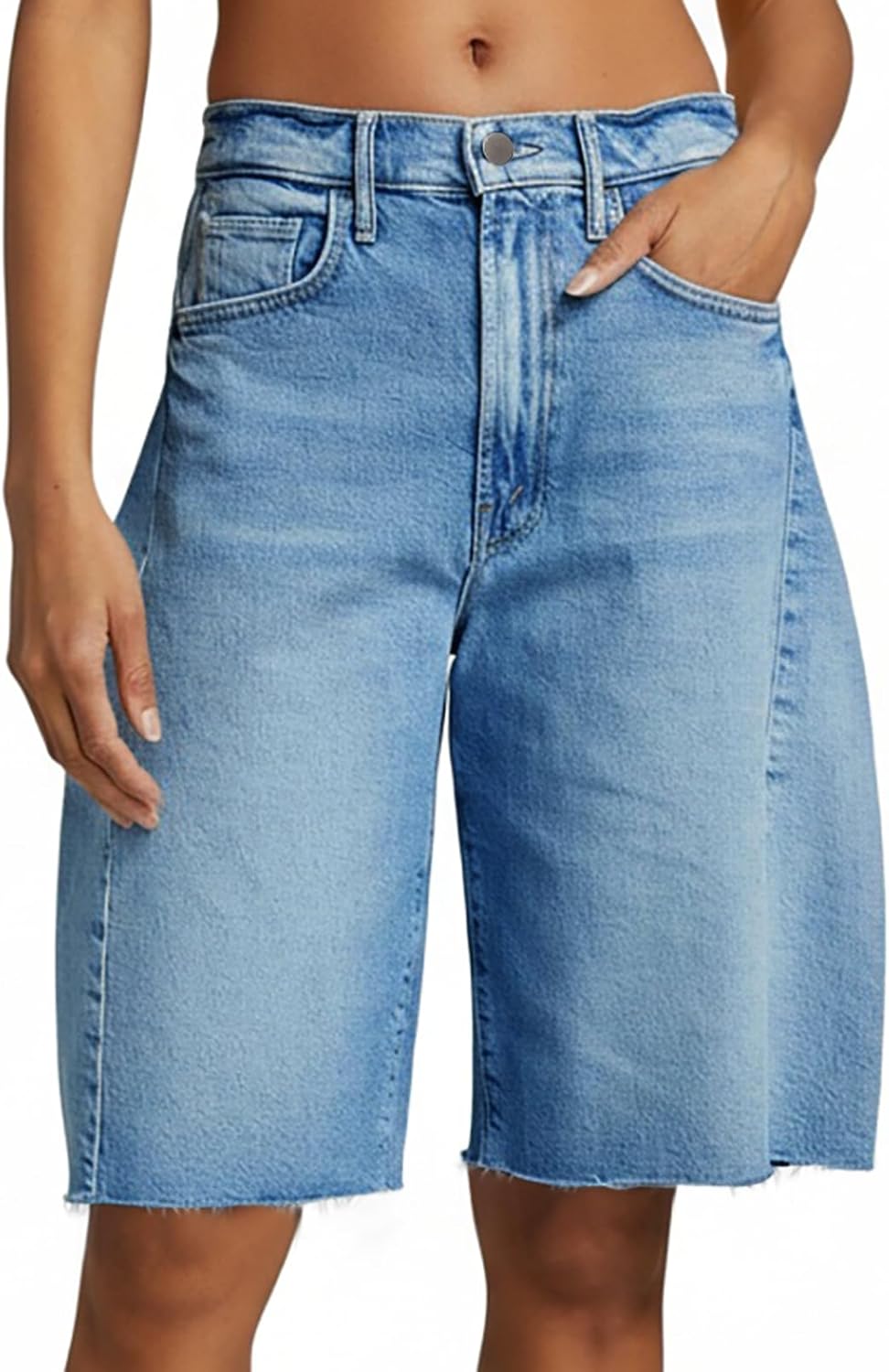 Cicy Bell Womens Summer High Waisted Jeans Shorts Casual Wide Leg Bermuda Jorts Baggy Denim Shorts with Pockets