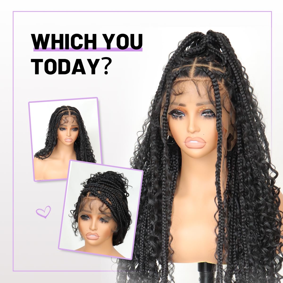 U&A 36Inch Premium Synthetic Braided Wig - Seamless Full Lace & Knotless Bohemian Braids with Bouncy Curly Ends