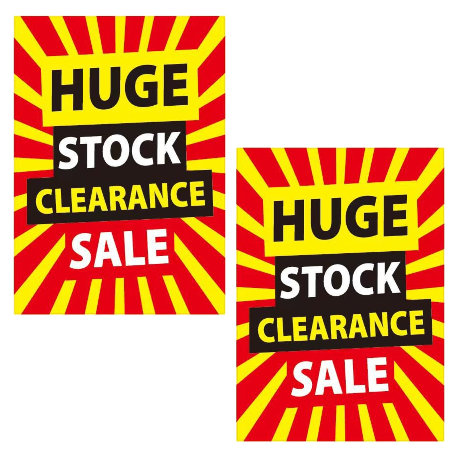 A1 Sale Posters Pack | Eye-Catching Store Display Signs for Retail | Clearance, Discounts, Special Offers, Huge Savings | Bright Colors (2, Huge Stock ClearanceSale (59.4cm x 84.1cm))