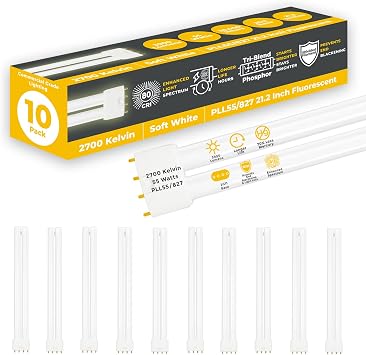 GoodBulb PLL55/827 | 55W 21.2" Twin Tube Compact Fluorescent Light Bulb | 4-pin 2G11 Base 2700K Soft White 3900 Lumen | 36000 Hour Long Life Biax | Pack of 10