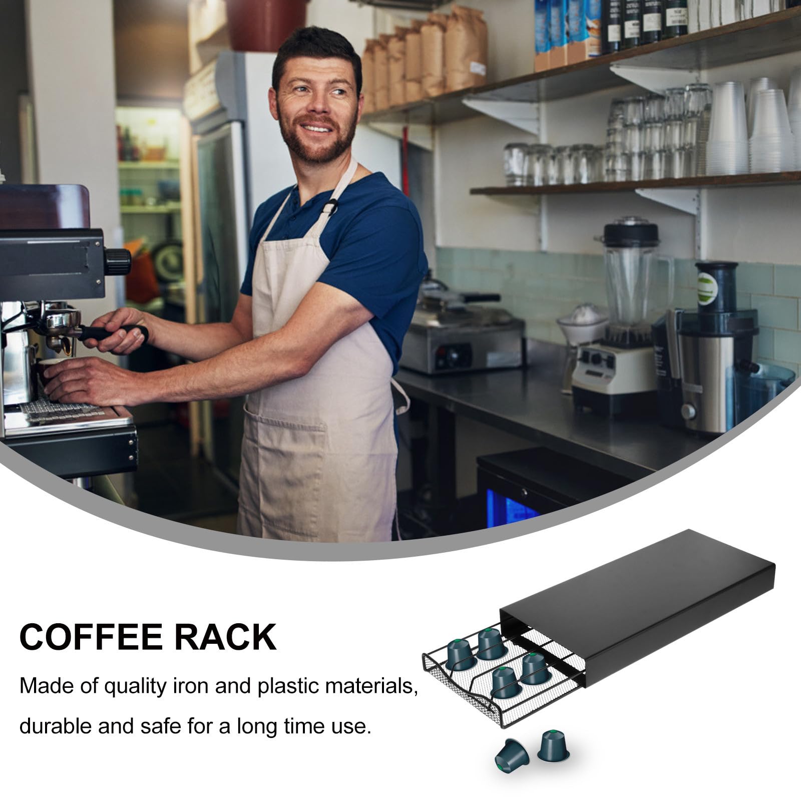 Cajón para Cápsulas de Café, Hierro y Plástico Negro