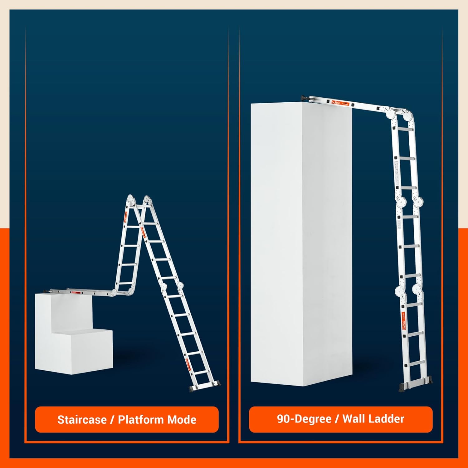 Bathla X-Tend Multipurpose 11.7 Ft Aluminium Foldable Ladder | Heavy Duty Multi-Position Extension Ladder for Home & Office