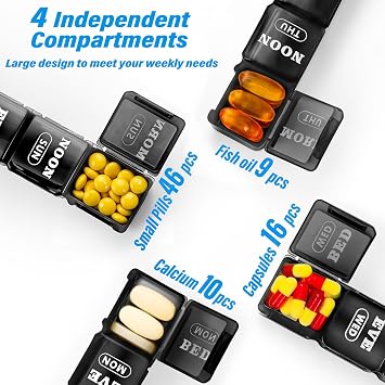 Mossime Pill Organizer 4 Times a Day, XL Weekly AM PM Pill Box, 7 Day Large