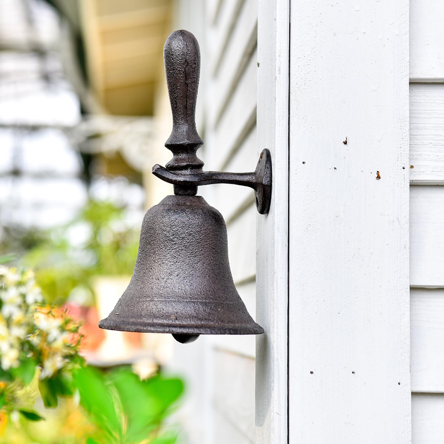 Sungmor Cast Iron Dinner Bell, Rustic Hand Held Bell, Decorative Farmhouse Wall Hanging Doorbell, Indoor Outdoor Call Bell for Kitchen, Patio, Back Door