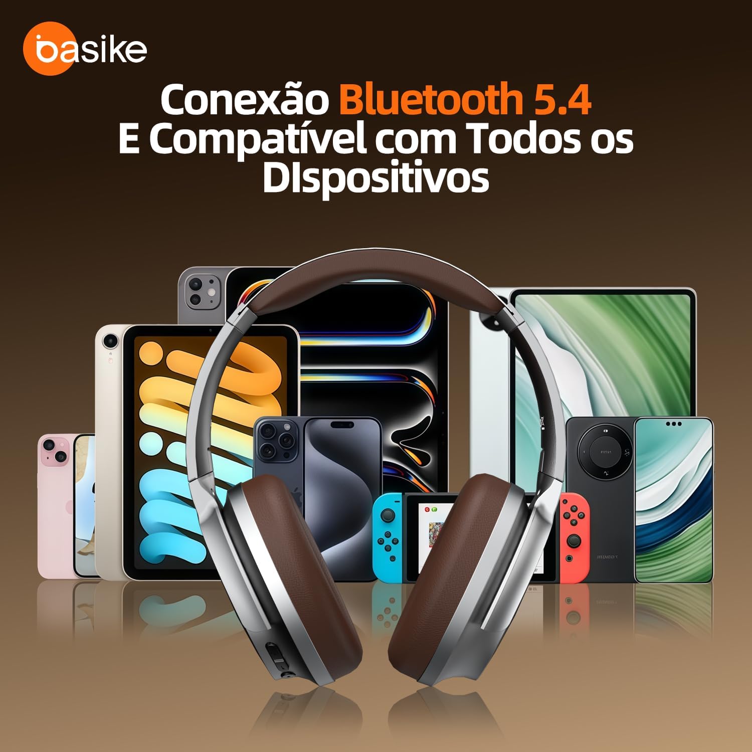 Basike Fone de Ouvido Bluetooth com ANC, 80h de Bateria, Alto-Falante de 40mm, Som HiFi, Design Dobrável, Bluetooth 5.4 para Multiuso, NB-1092 (Marrom) 2 718qslZT3TL. AC SL1500