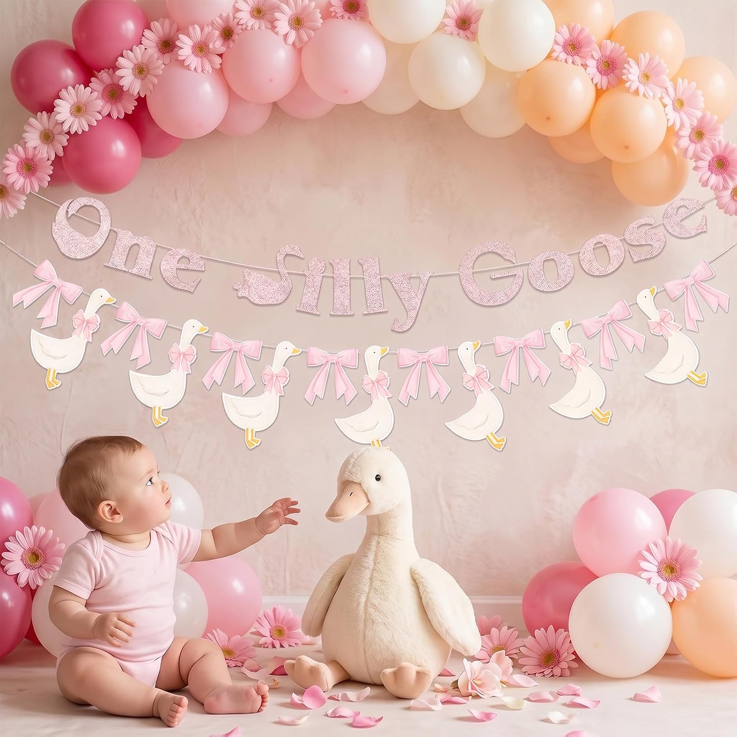 One Silly Goose Banner Set, Pink Birthday and Baby Shower Party Decorations, one silly goose birthday decor girl First Birthday Decorations image 3
