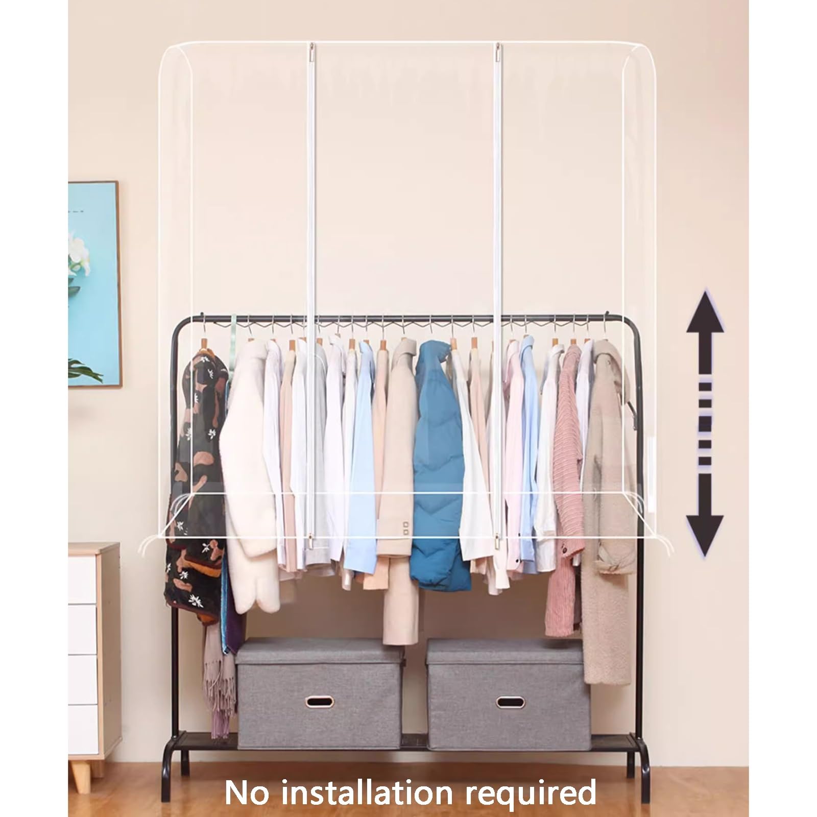 Aufbewahrungstasche for Kleidung mit Reißverschluss(White,160x50x150cm/63x20x59in)