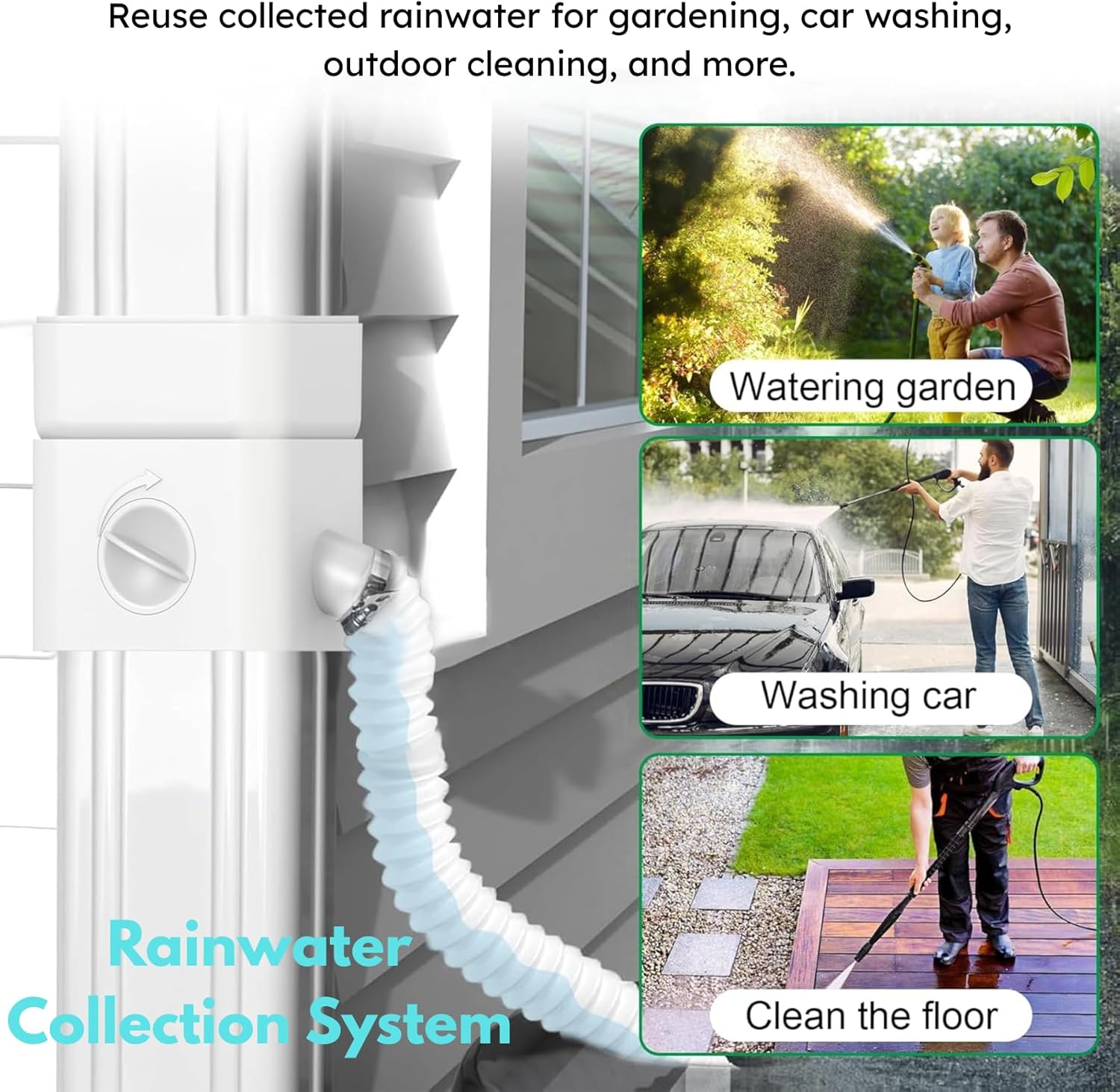 Downspout Diverter, Diverter for Downspout, Rain Barrel Diverter Kit Downspout 3"x 4" and 2"x 3", Rain Barrel Diverter Kit with Adjustable Valve, Diverts Water Into Rain Barrel,4.6ft Hose - White