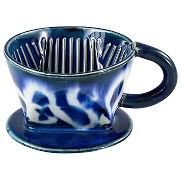 Asayu Japan Ceramic Coffee Pour Over Maker Set in Ocean Blue Color, Slow Brewing Paper Filter Holder and
