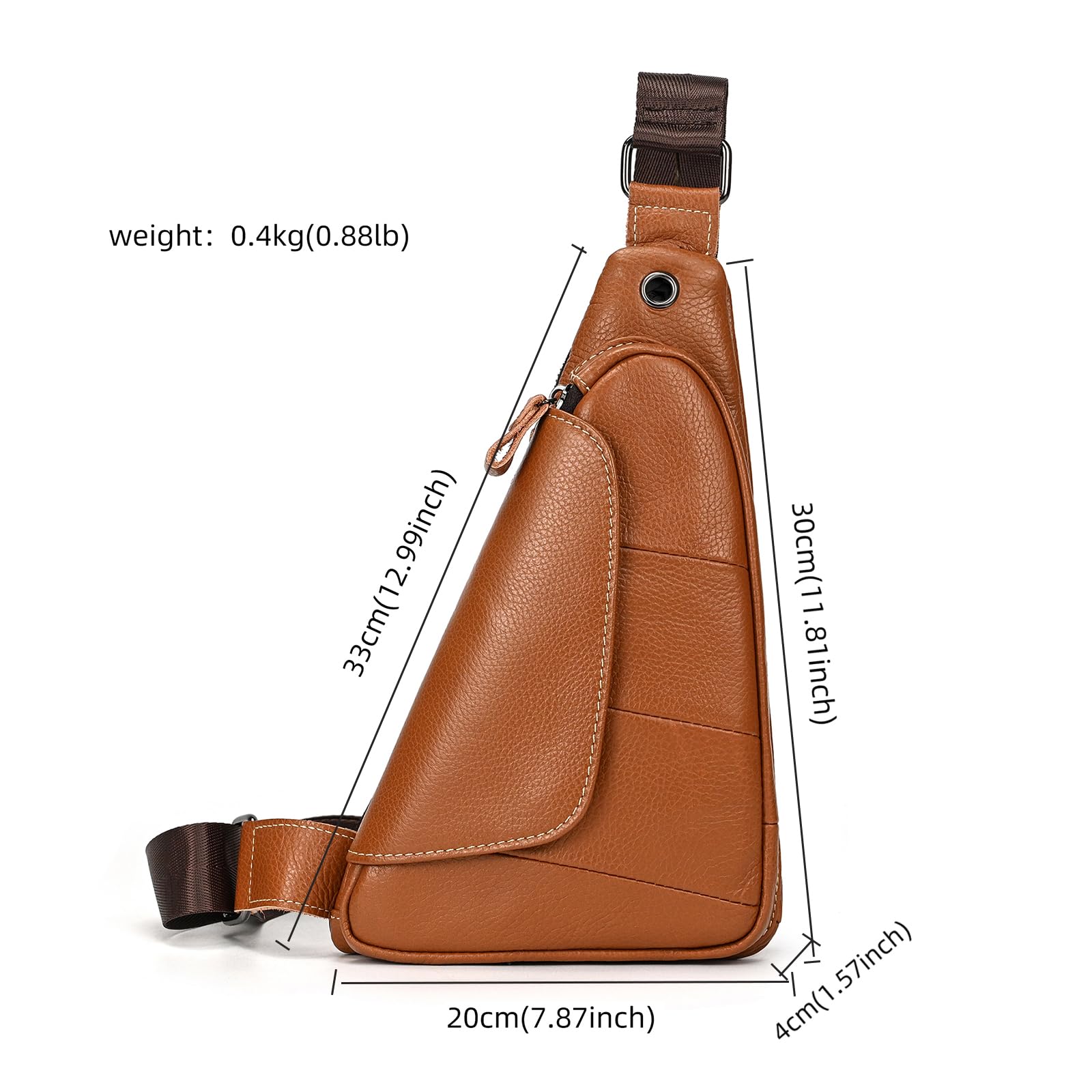 LUUFAN Men's Genuine Leather Sling Bag Chest Shoulder Backpack Crossbody Bag for Casual Sports Hiking Running Travel (Brown)