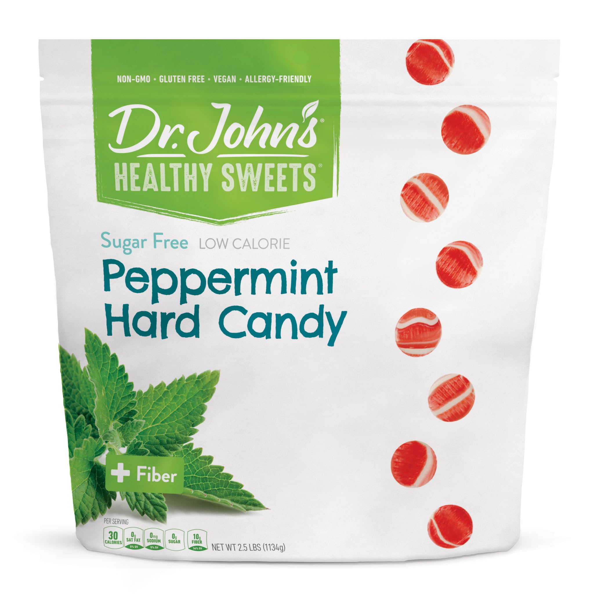 Dr. John’s Sugar Free Candy, Healthy Hard Candy with Zero Sugar, Low Calorie Snacks, Keto Friendly, Vegan, Gluten Free, Peppermint, 252 Count, 2.5 LB