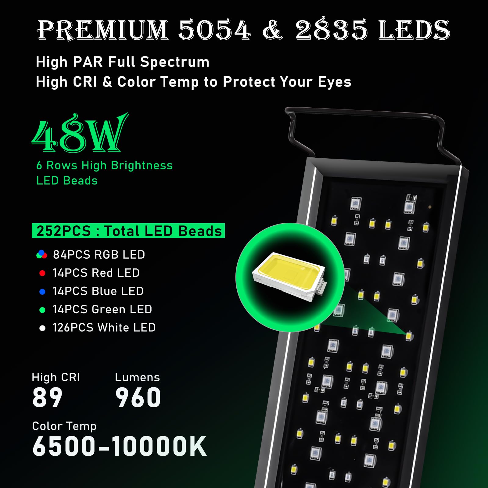 hygger Aquarium LED Beleuchtung, Aquarium Pflanze Licht, 3 Modi, 9 Farben, 10 Helligkeit, Volles Spectrum Lampe mit Timer & Ausziehbaren Halterungen für Wasserpflanzen Süßwassertank, 48W, 120-137CM