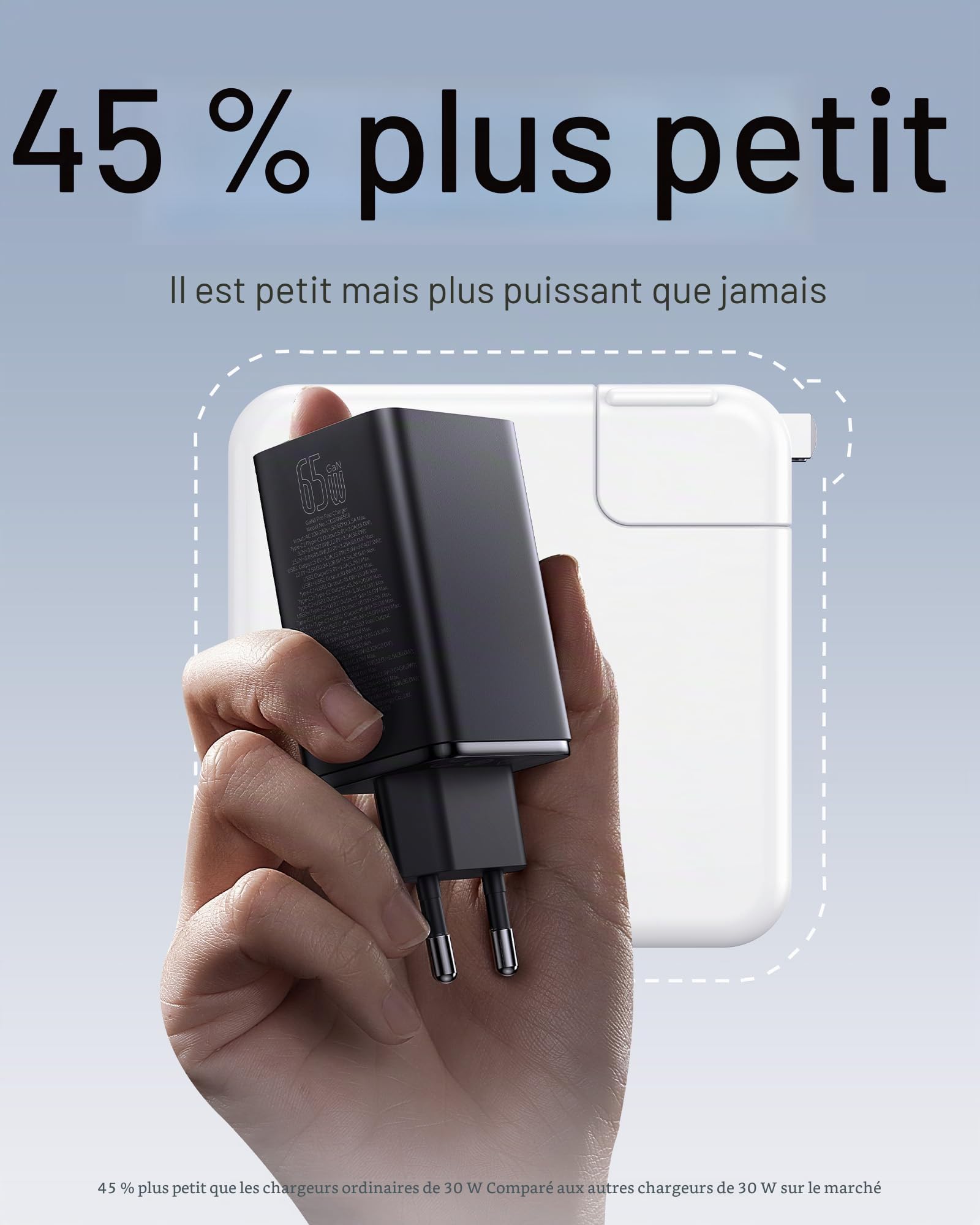 Baseus Chargeur USB C, 65 W GaN 6, Bloc d'alimentation Rapide, Multiple, pour MacBook Pro, iPad Pro, Steam Deck, Dell XPS 13, iPhone/Galaxy, Pixel, tablettes