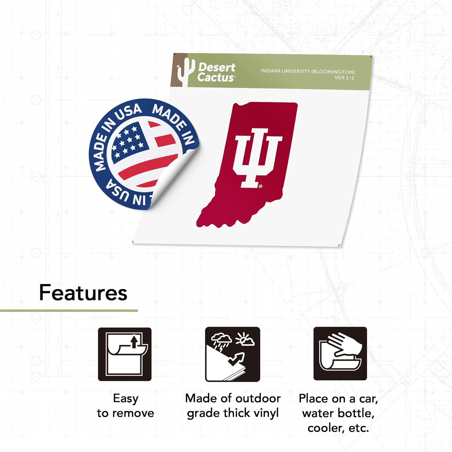 Desert Cactus Indiana University Sticker Bloomington Hoosiers Vinyl Decal Laptop Water Bottle Car Scrapbook (State Border Sticker) - Image 4