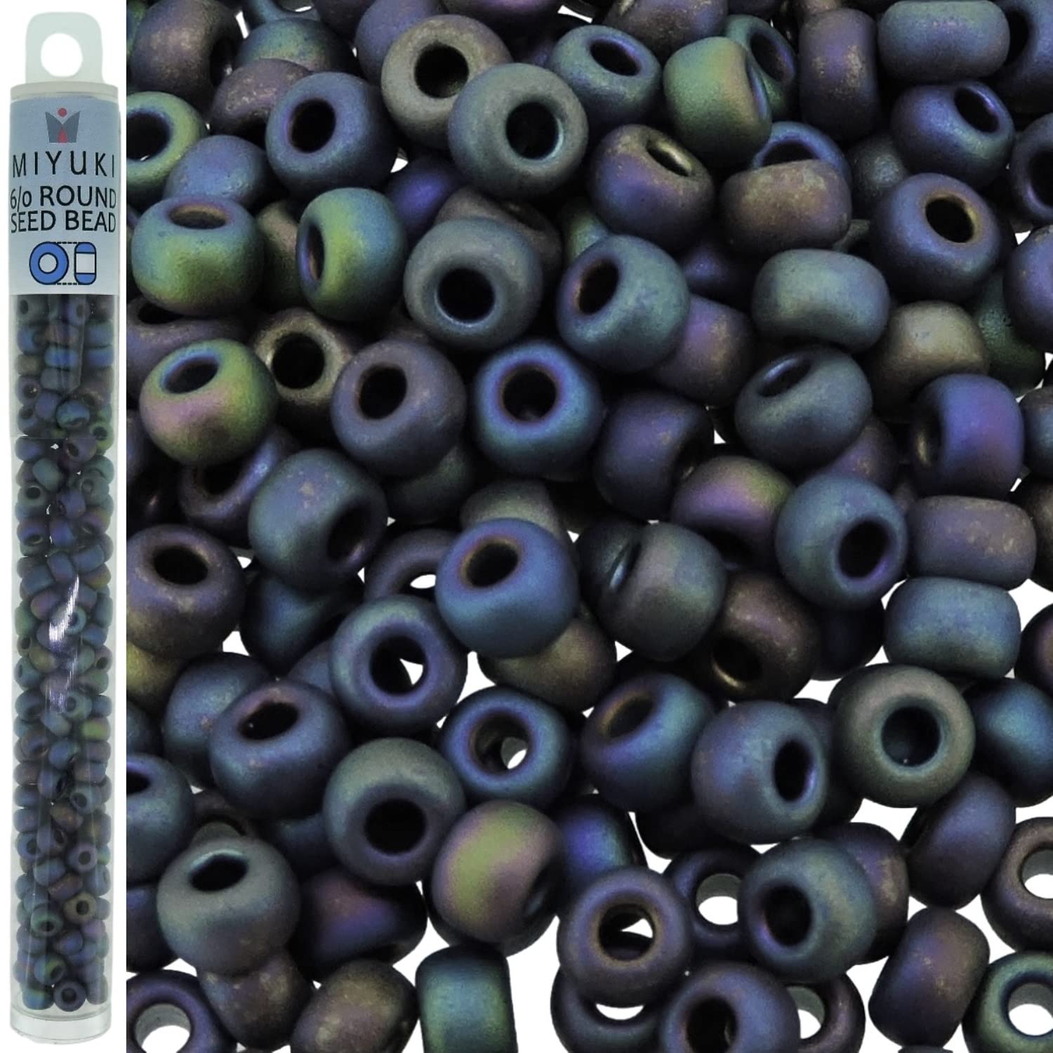 Miyuki Round Seed Beads Size 6/0 20g Matte Black AB