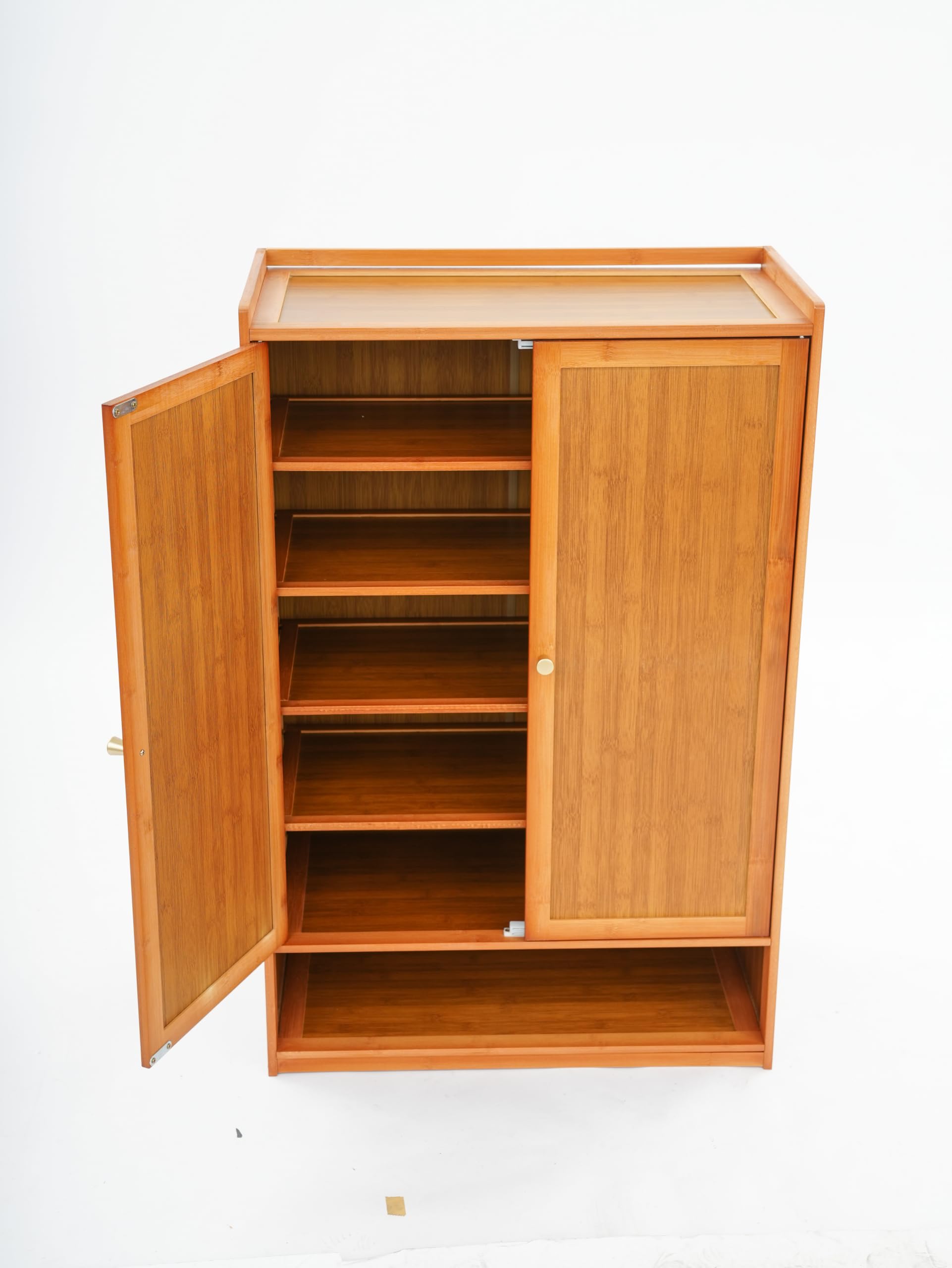 Scarpiera con 2 ante, 6 ripiani, in bambù, scarpiera salvaspazio, per corridoio, ingresso, camera da letto, 60 x 32 x 94 cm, 14-21 paia di scarpe, marrone, design retrò