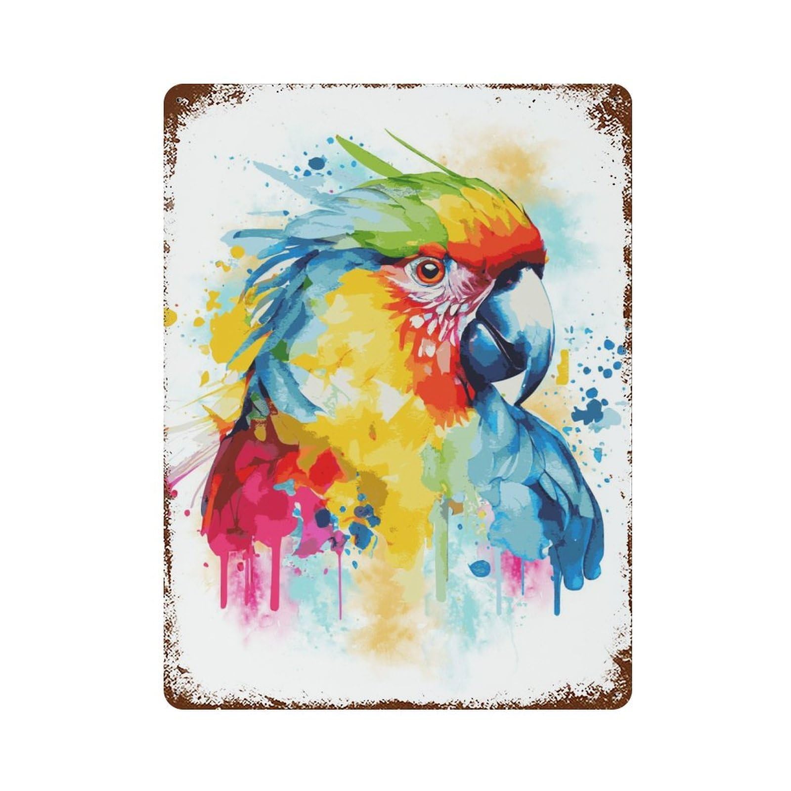 Watercolor Macaw Painting Rust Effect Tin Sign 15.7"x11.8", Ideal for Farmhouse, Kitchen And Entryway Decor