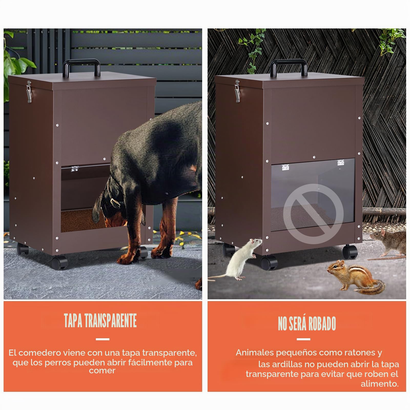 Comedero AutomáTico para Perros, Raza Grande 45 Libras Comedero de Metal por Gravedad Comedero AutomáTico Extra Grande para Perros, FáCil de Mover con Ruedas