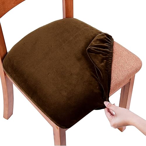 Juego de 6 fundas de terciopelo para asiento de silla de comedor, extraíbles y lavables, fundas elásticas para asiento de silla de comedor, color
