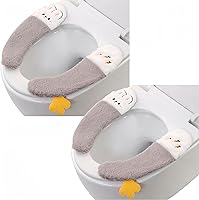 Vista 2 de 2 pares de fundas para asiento de inodoro, almohadilla gruesa y pegajosa para asiento de inodoro, bonito asiento de inodoro de invierno, lavable