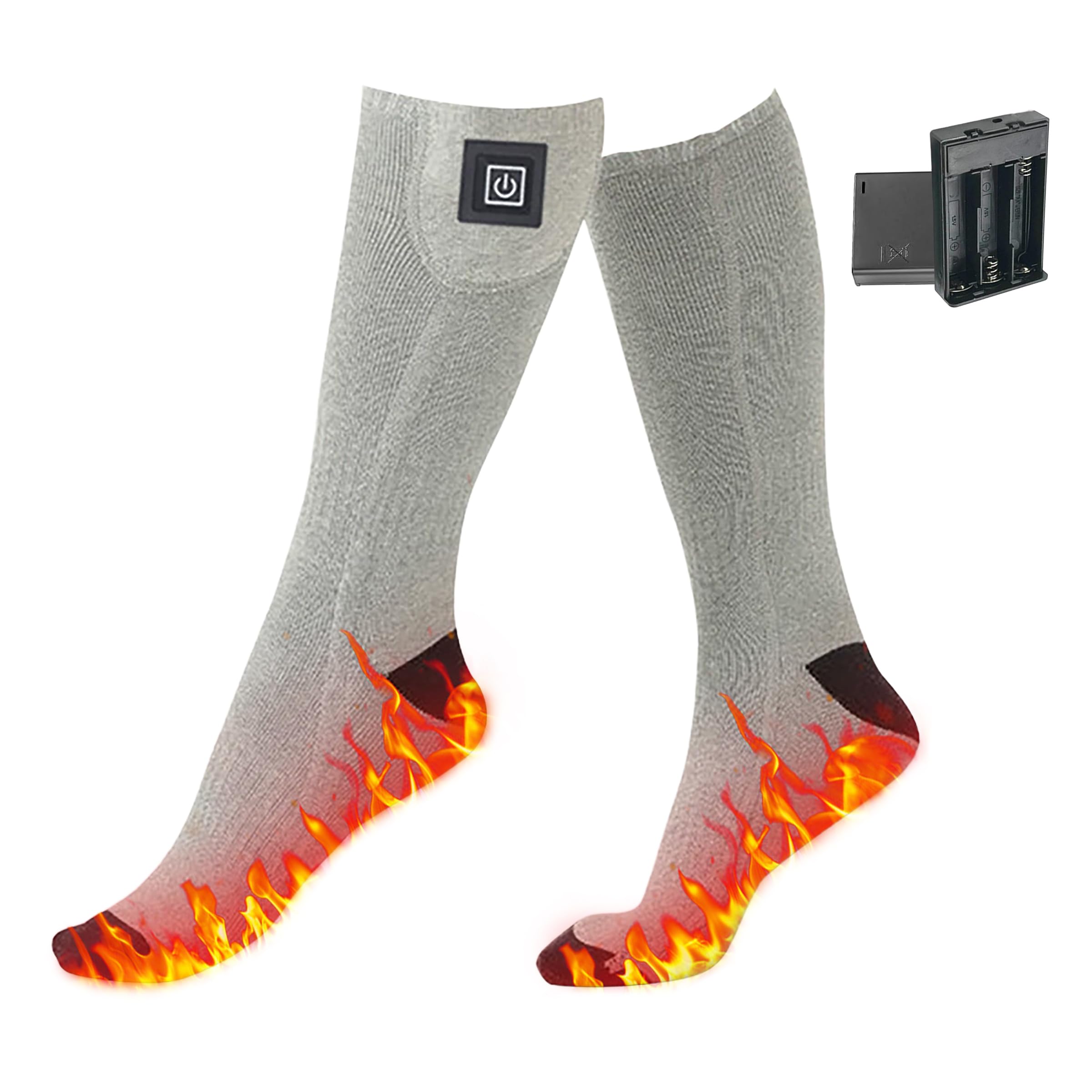 Battery Powered Heated Socks for Men & Women - Washable Foot Warmers with 3 Heat Settings, Thermal Winter Socks for Outdoor Skiing, Camping, Hiking (Gray)