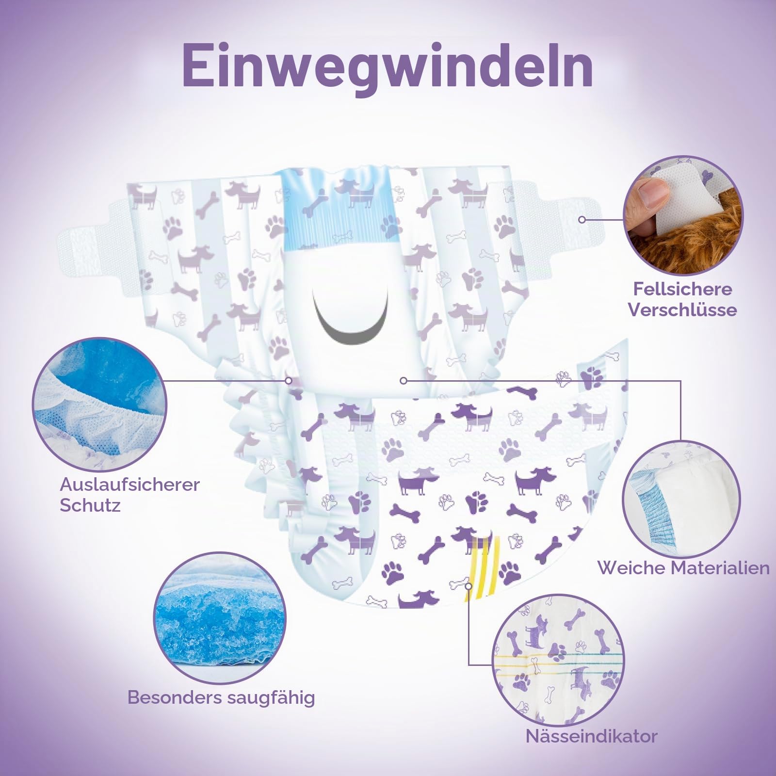 Pet Soft Einweg-Hundewindeln für Hündinnen 40 Stück, Hochsaugfähige Hundewindeln Weiblich, Einweg Windeln für Hündinnen Katzen mit Nässeindikator und Auslaufsicher (XXS-40 Stück)