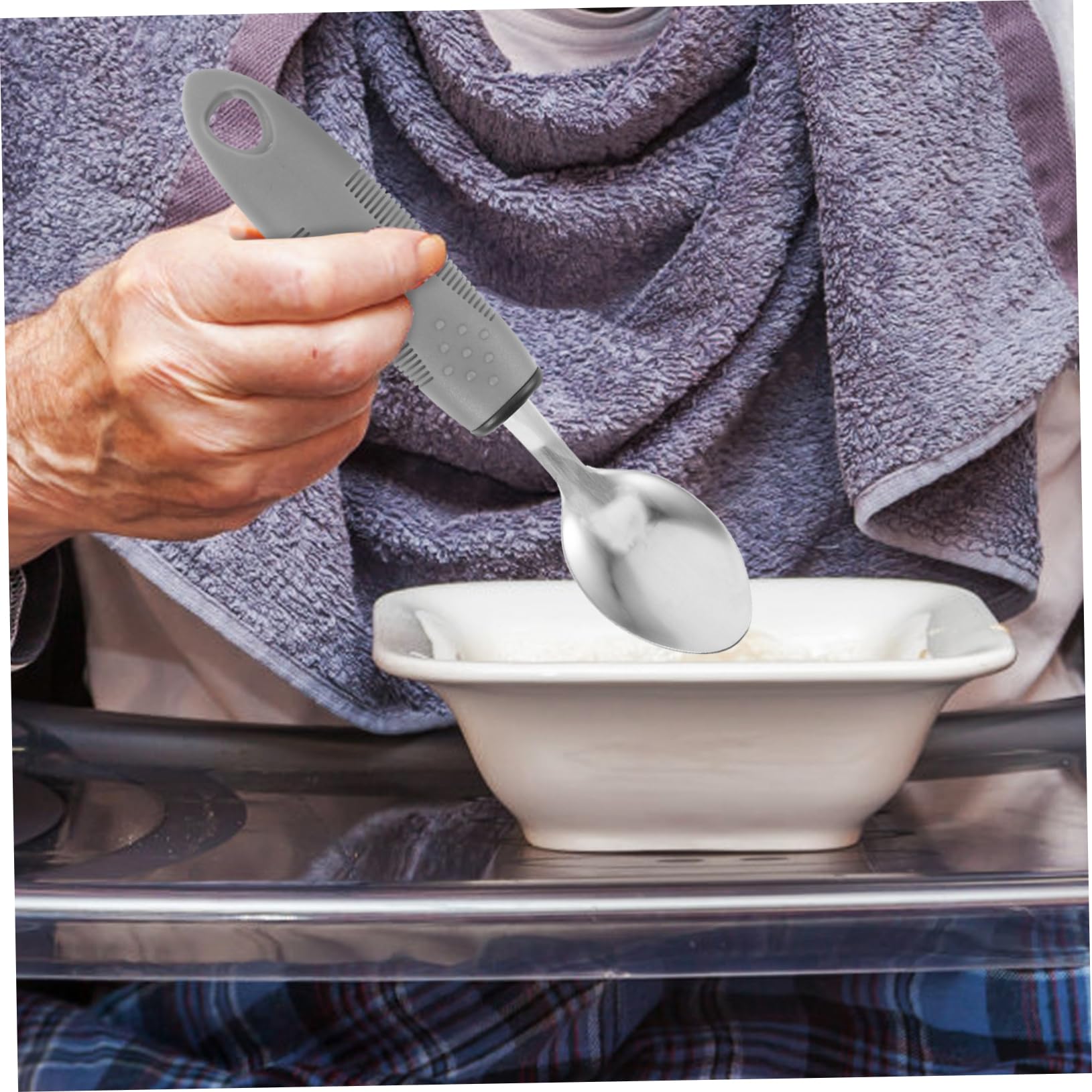 NULYLU 1 Set Elderly Tableware Tremble Proof Utensil Adaptive Forks Elderly People Spoon Eating Utensils for Disabled People Adaptive Utensils Self Feeding Utensil Stainless Steel Grey