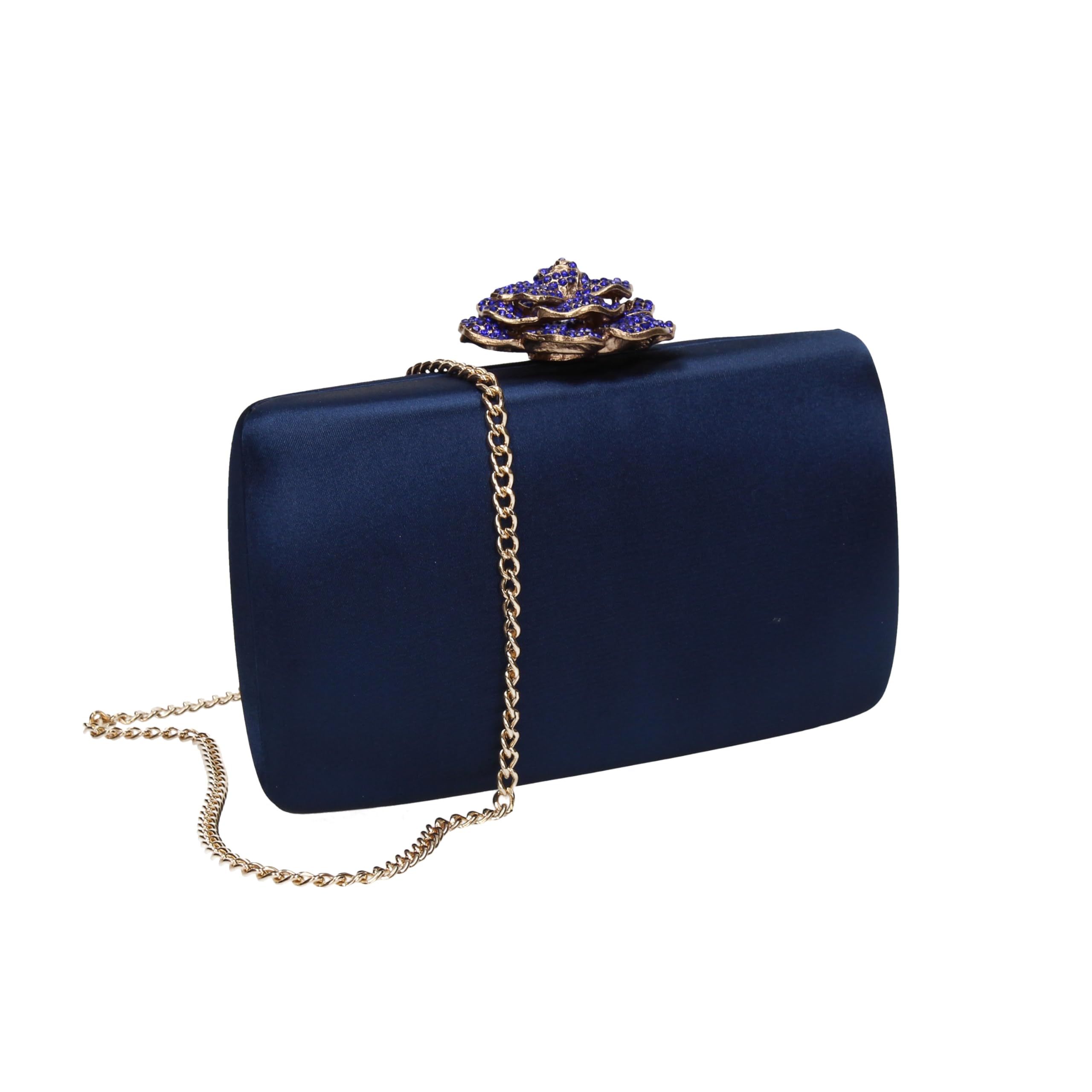 SwankySwans Rosie Satin Hard Case Party Clutch Bag, Navy Blue