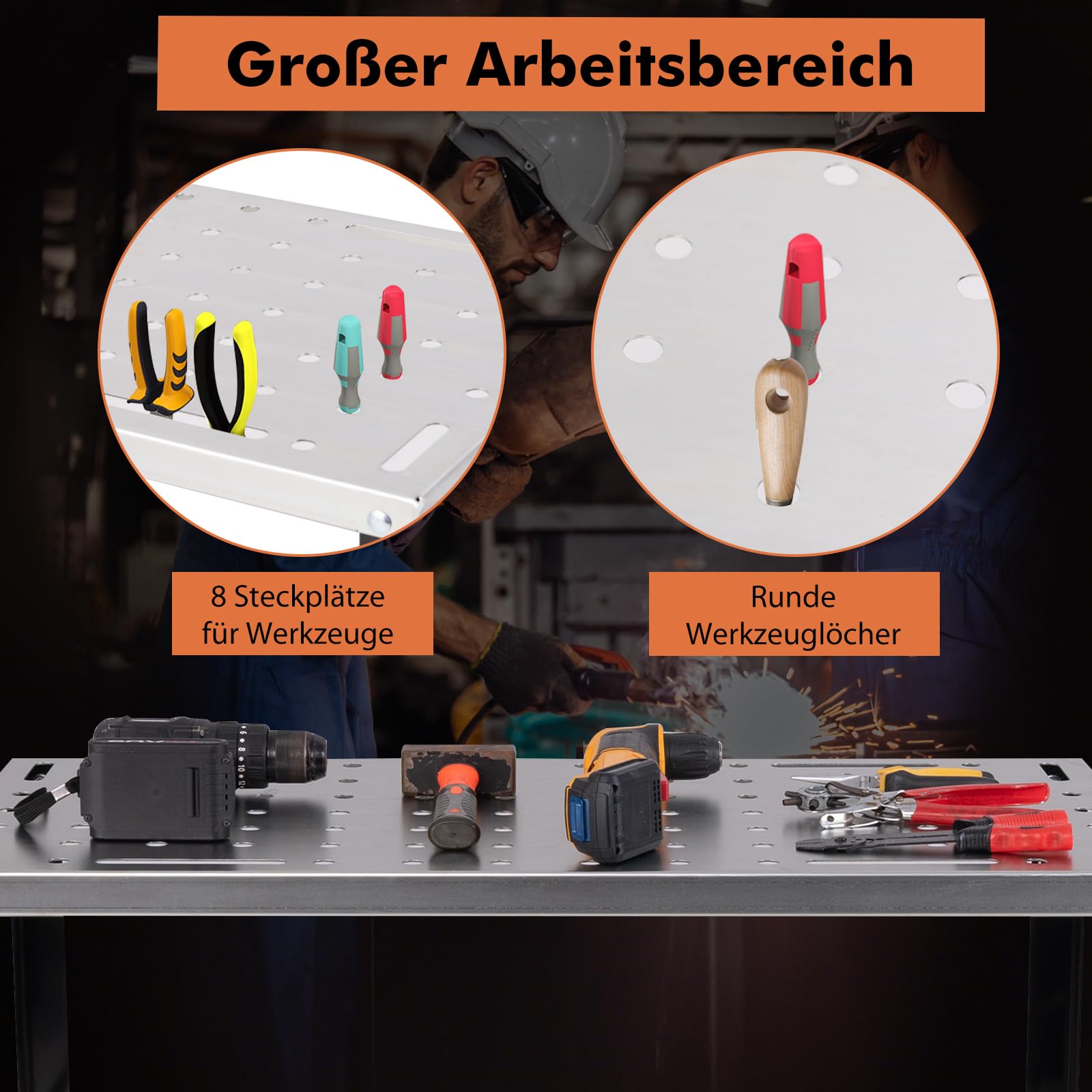 GYMAX Mobiler Schweißtisch 92x46cm, Werkbank mit 2 Ablage & Seitentablett, Schweißwagen mit 2 Schweißdüsenhaltern, 8 Werkzeugschlitzen & Rädern, Schweißwerkbank 540 kg Tragfähigkeit