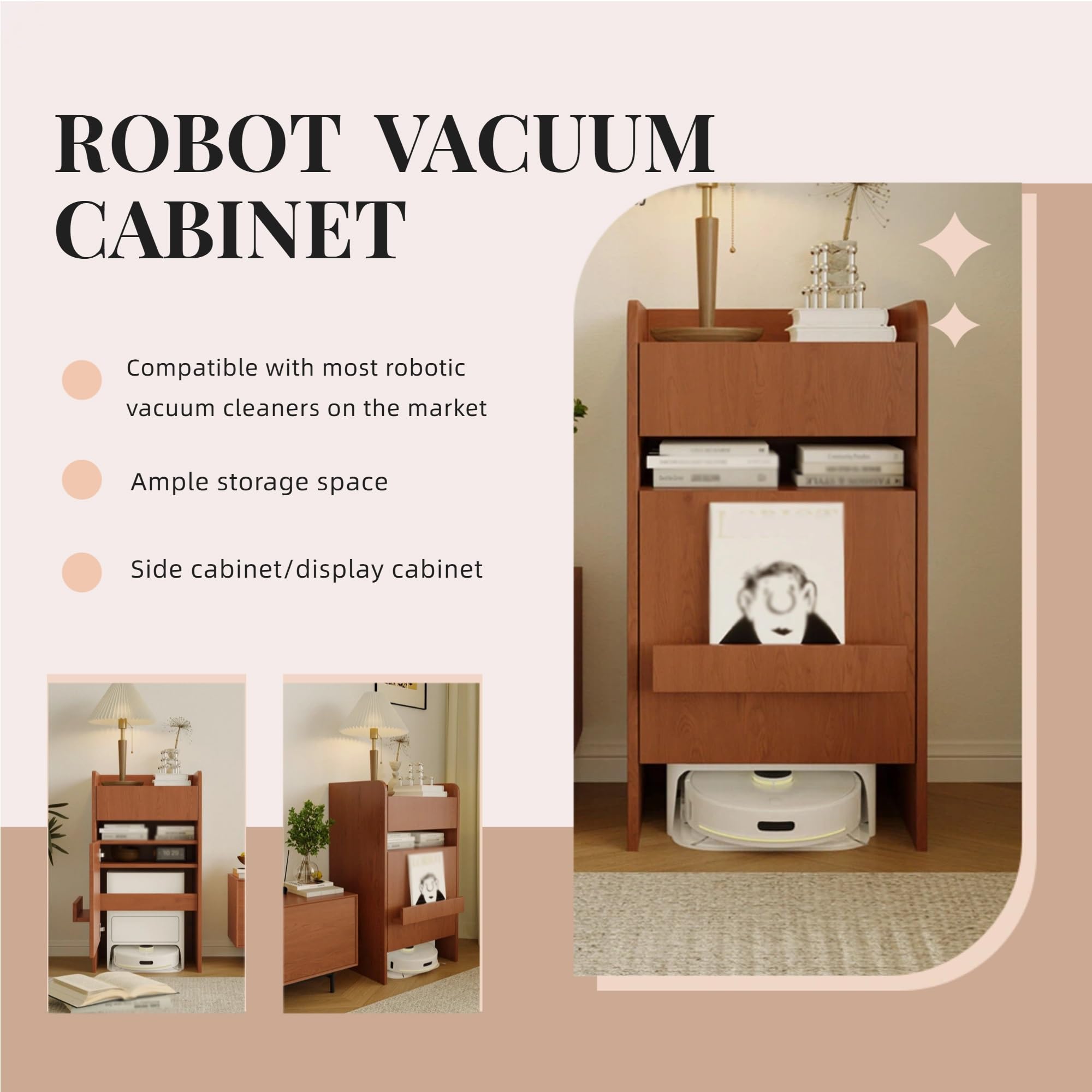 Armario de almacenamiento al vacío robot con puertas y cajón, mesa auxiliar para oficina en casa, sala de estar, cocina