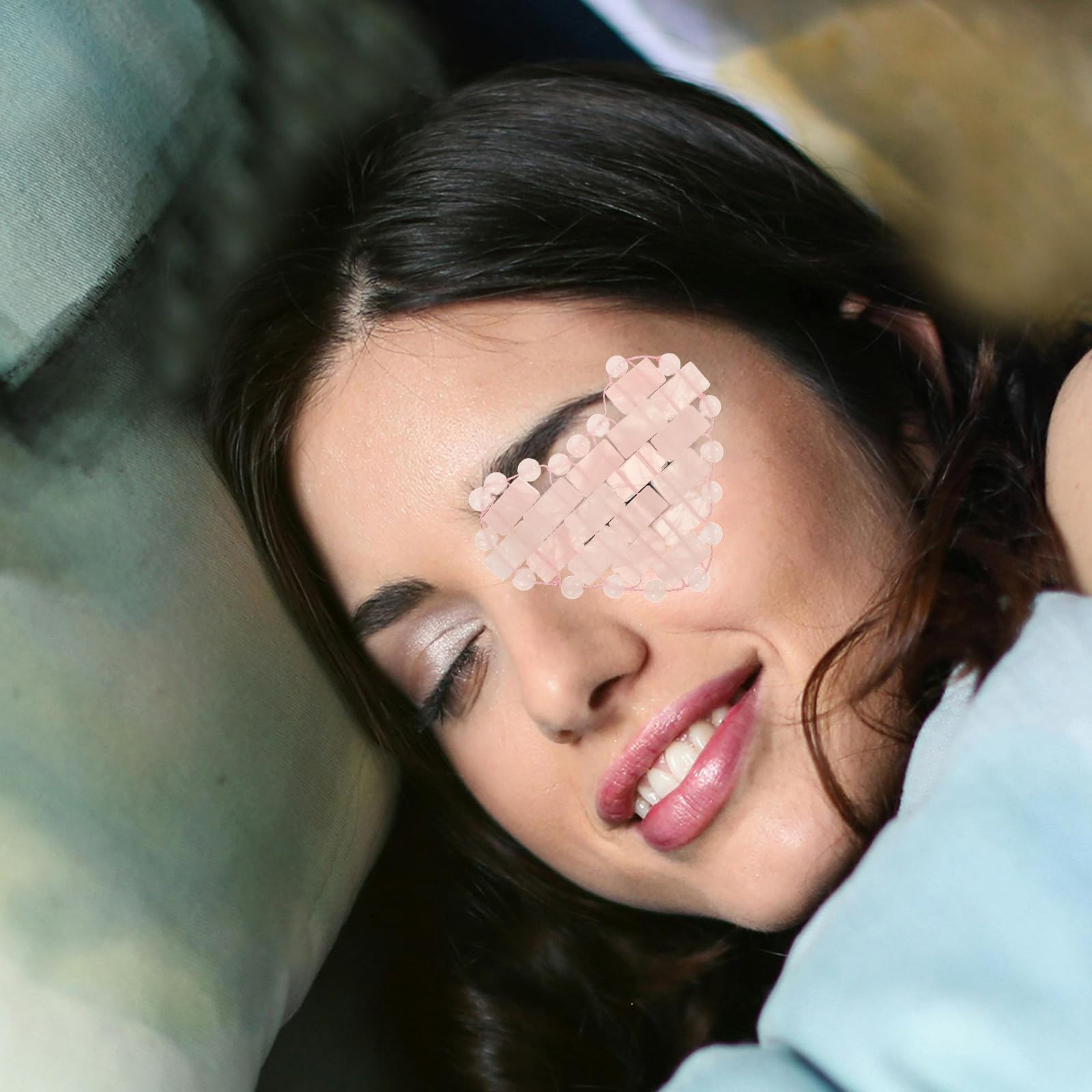 HOMSFOU Maschera Design Semplice e Elegante a Forma di Cuore per Occhi in Pietra Rosa per Massaggio Facciale e Sollievo Affaticamento Occhi