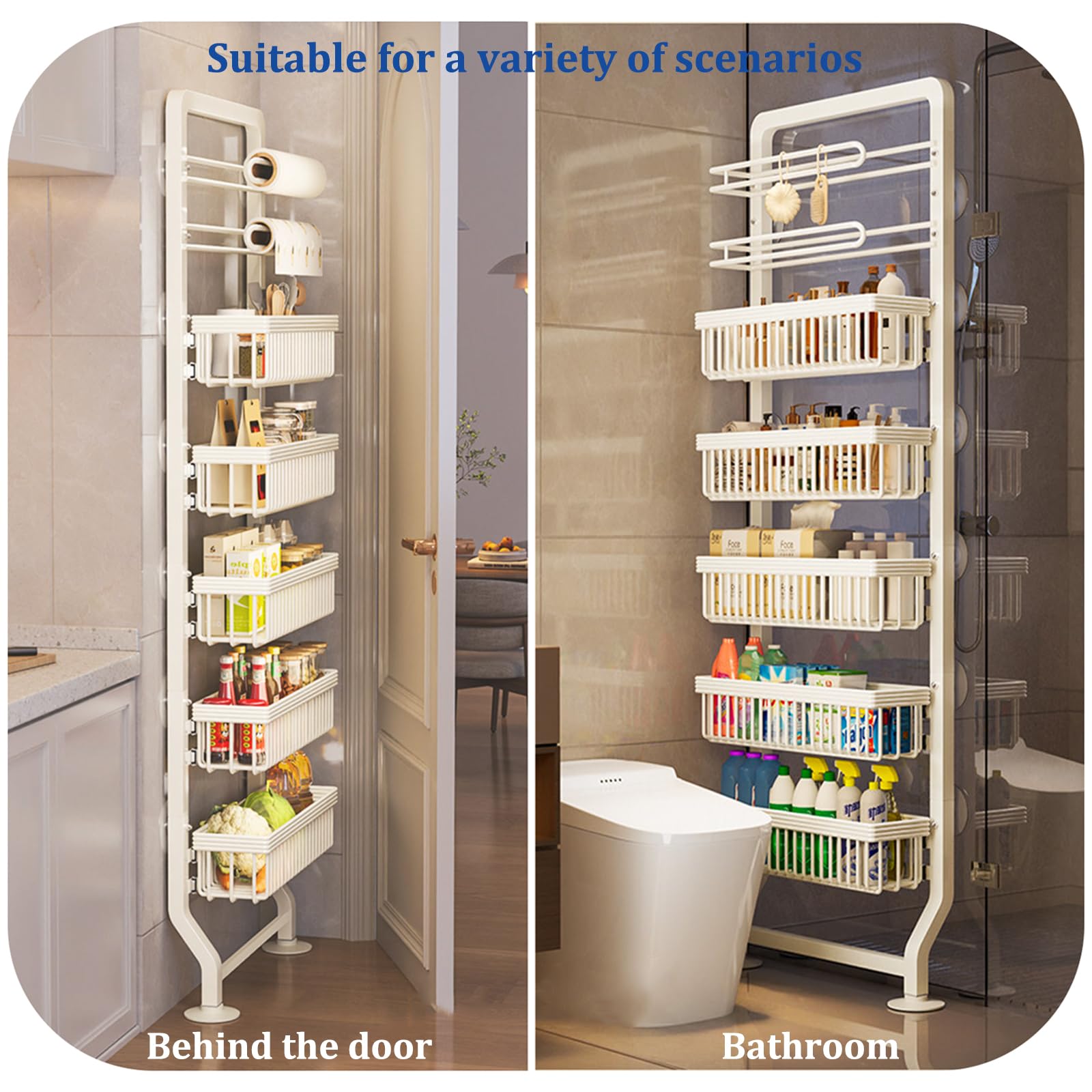 Estante de puerta estrecha de 5 niveles – Nizer de metal blanco versátil para cocina, baño, lavandería, sala de estar, despensa que ahorra espacio para un fácil acceso