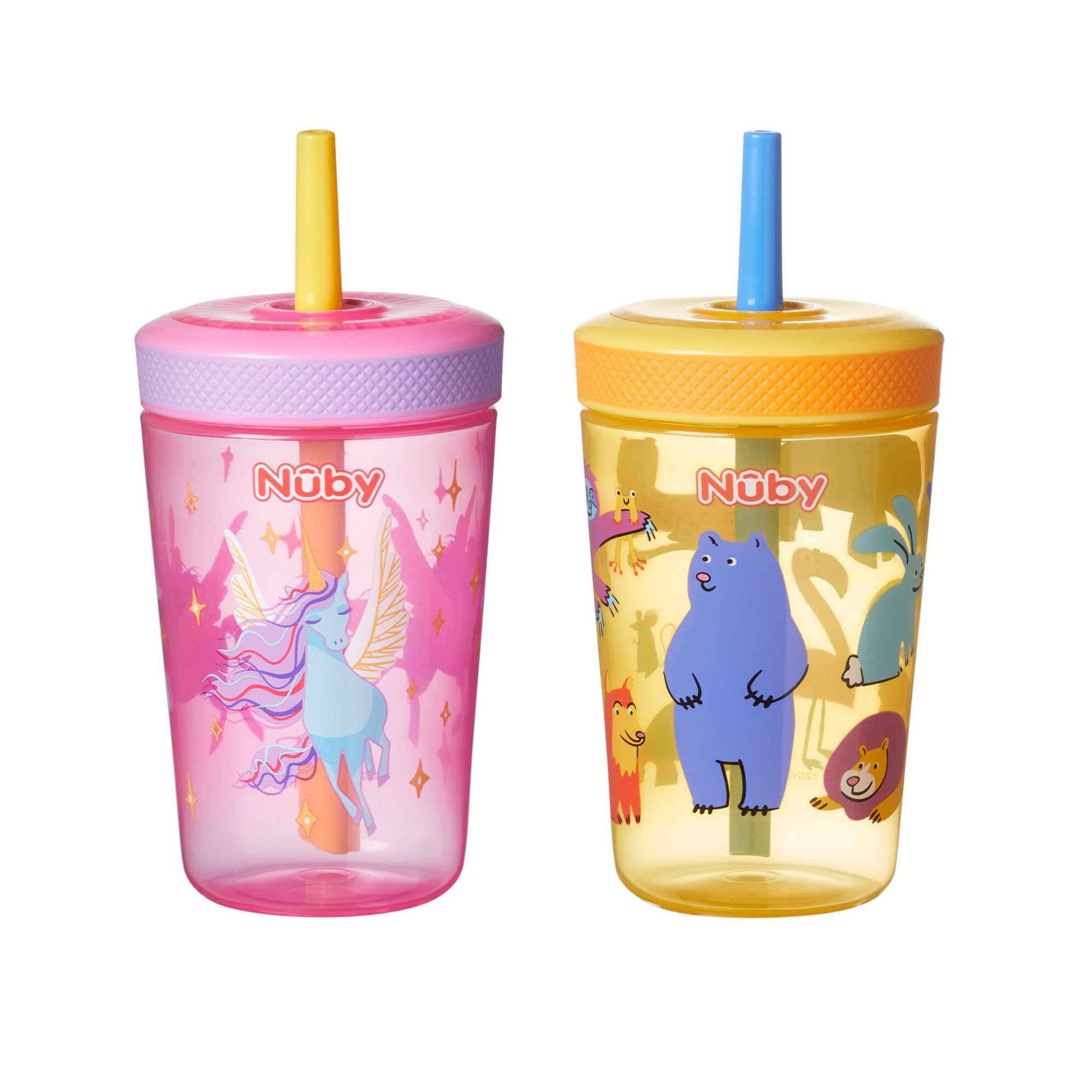 Nuby Sip It Swirler Cup - Toddler Beaker with 360° Straw, Pink/Yellow, 420ml