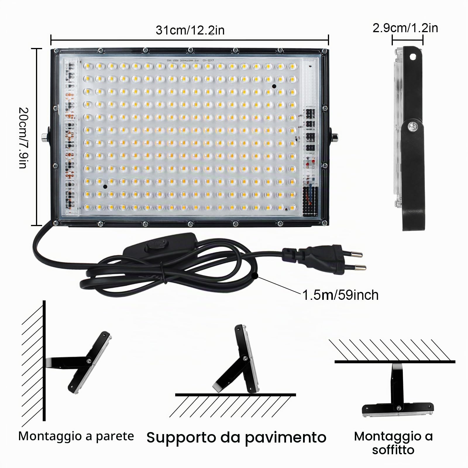 CREATESTAR Faretto LED da Esterno 150W 2 Pezzi, 3000K Bianco Caldo Faro LED Esterno con Spina, 15000LM Luce di Sicurezza IP65 Impermeabile LED Faretti per Garage, Cortile, Giardino, Terrazza