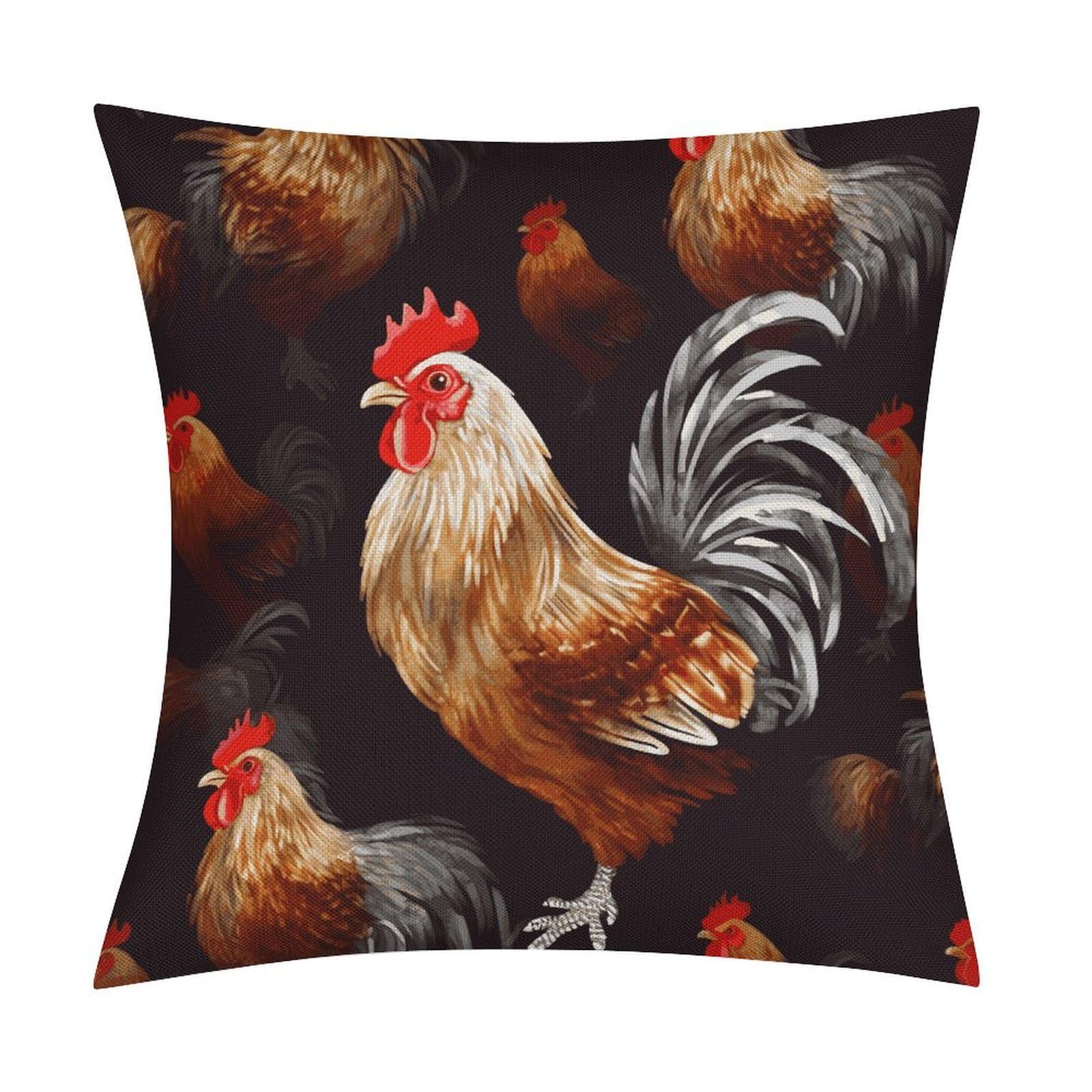 Adfgyerh Style Shine Rooster Pillow Covers Soft And Comfortable Invisible Zipper ，Home Decor 18X18 Inch Edging Technology，Throw Pillow Covers For Couch Sofa Bedroom Living Room.