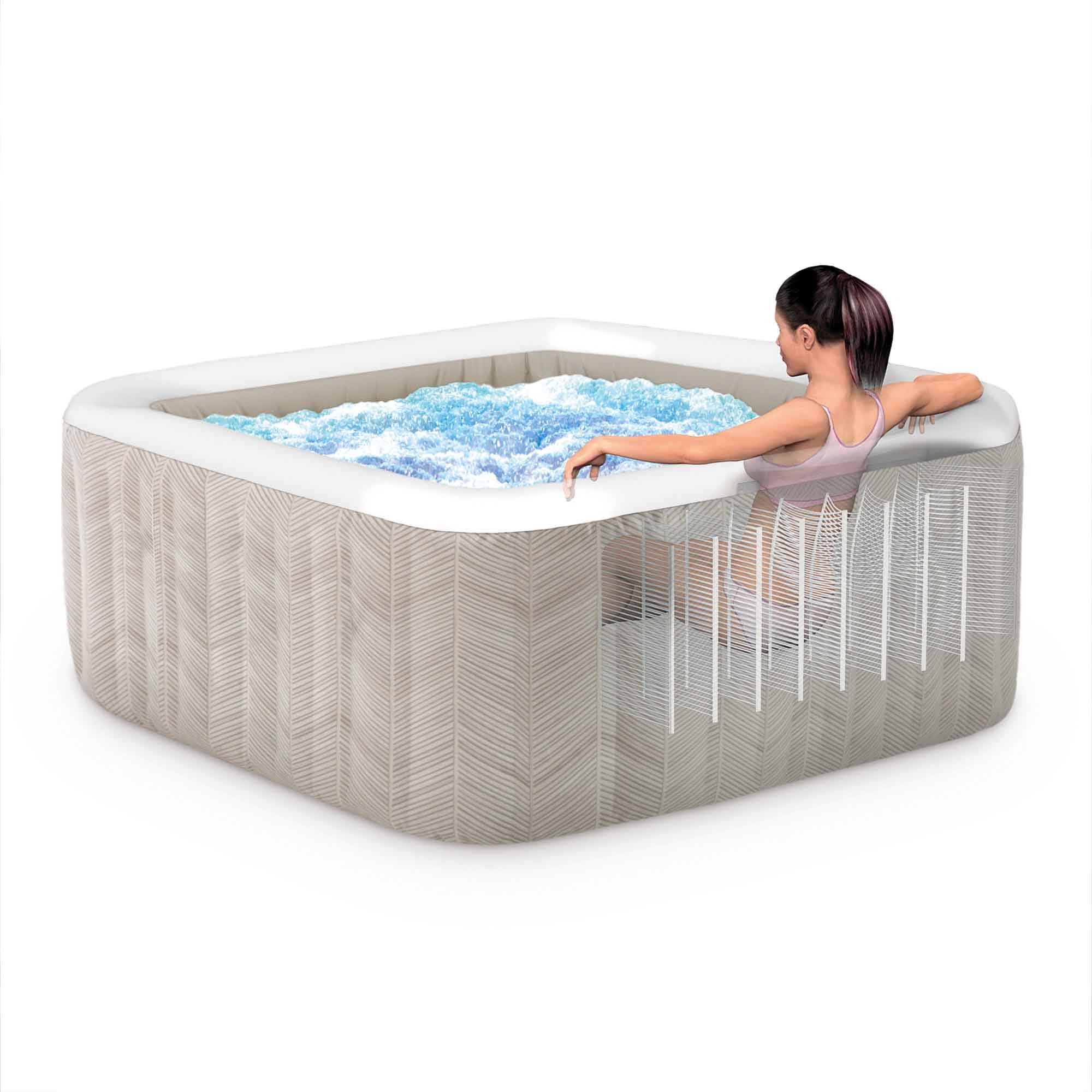 Intex Spa Gonflable carré Chevron Deluxe 4 Personnes, 175 x 175 x 71 cm, Chauffage 2 200 W, Bulles d'air Chaud, chlorateur salin, épurateur avec Filtre S2 (1 741 l/h), Accessoires Inclus (55092)