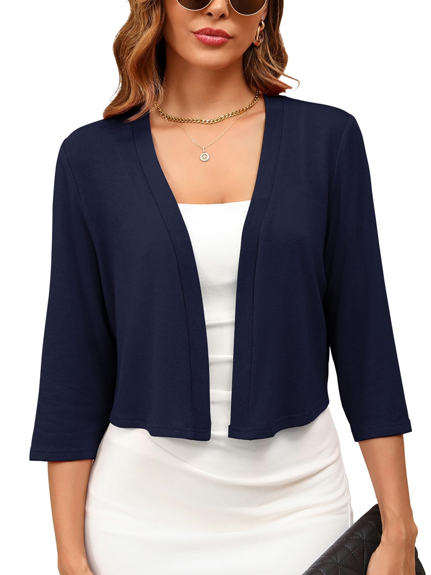 Ylhystrical Women's 3/4 Sleeve Thin Shrugs Lightweight Open Front Cropped Cardigan for Women