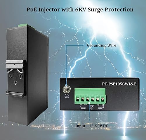 Miniatura 3 de PROCET - Inyector PoE con riel DIN de hasta 60 W Gigabit SFP/Uplink PoE++ Inyector de potencia con protección contra sobretensiones de 6KV, amplia