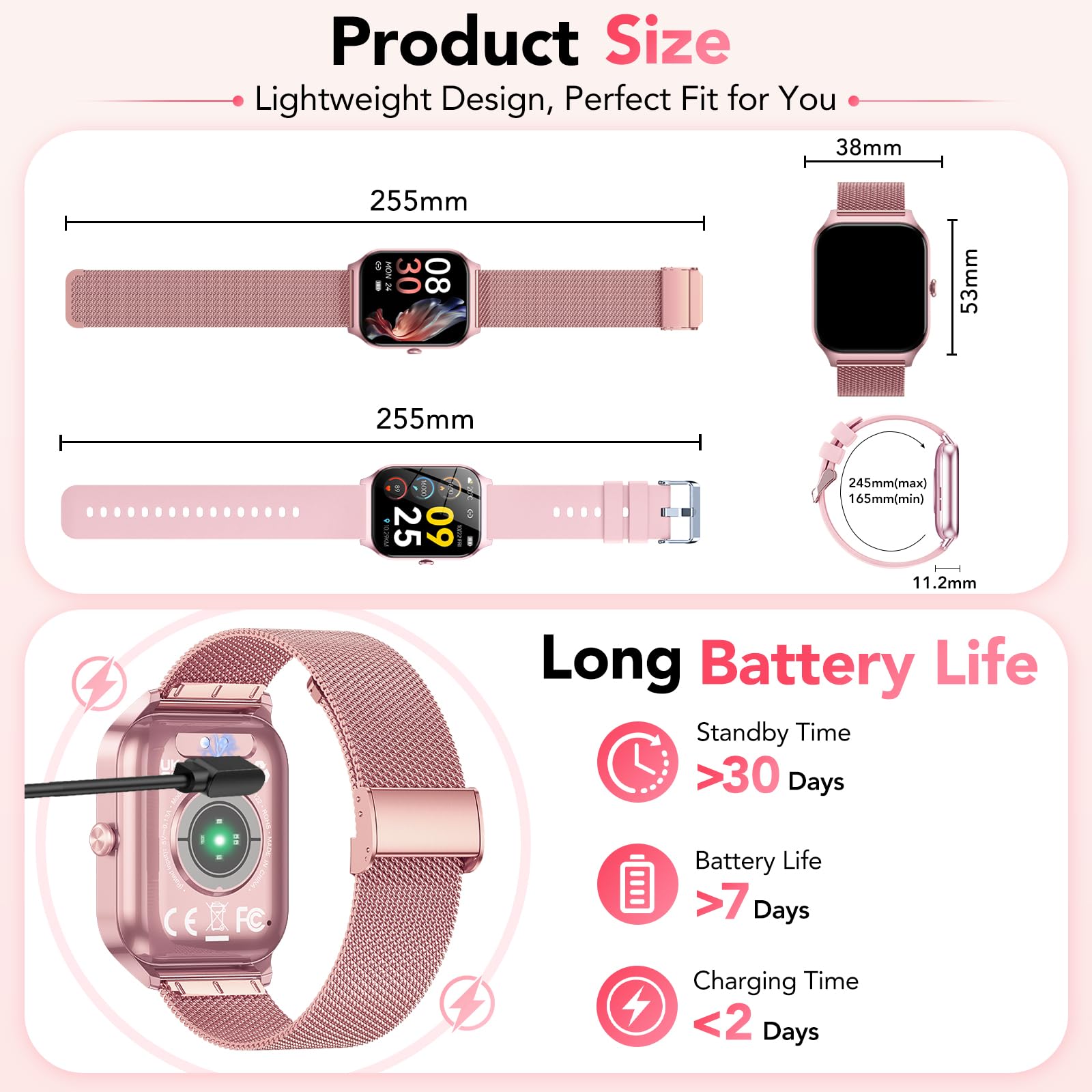 Reloj Inteligente Mujer con Llamadas Bluetooth y Asistente IA, Whatsapp Notificaciones,1.85" HD Smartwatch Mujer con SpO2/Pulsómetro/Monitor de Sueño,120+ Modos Deportes para iPhone Android,2 Correas