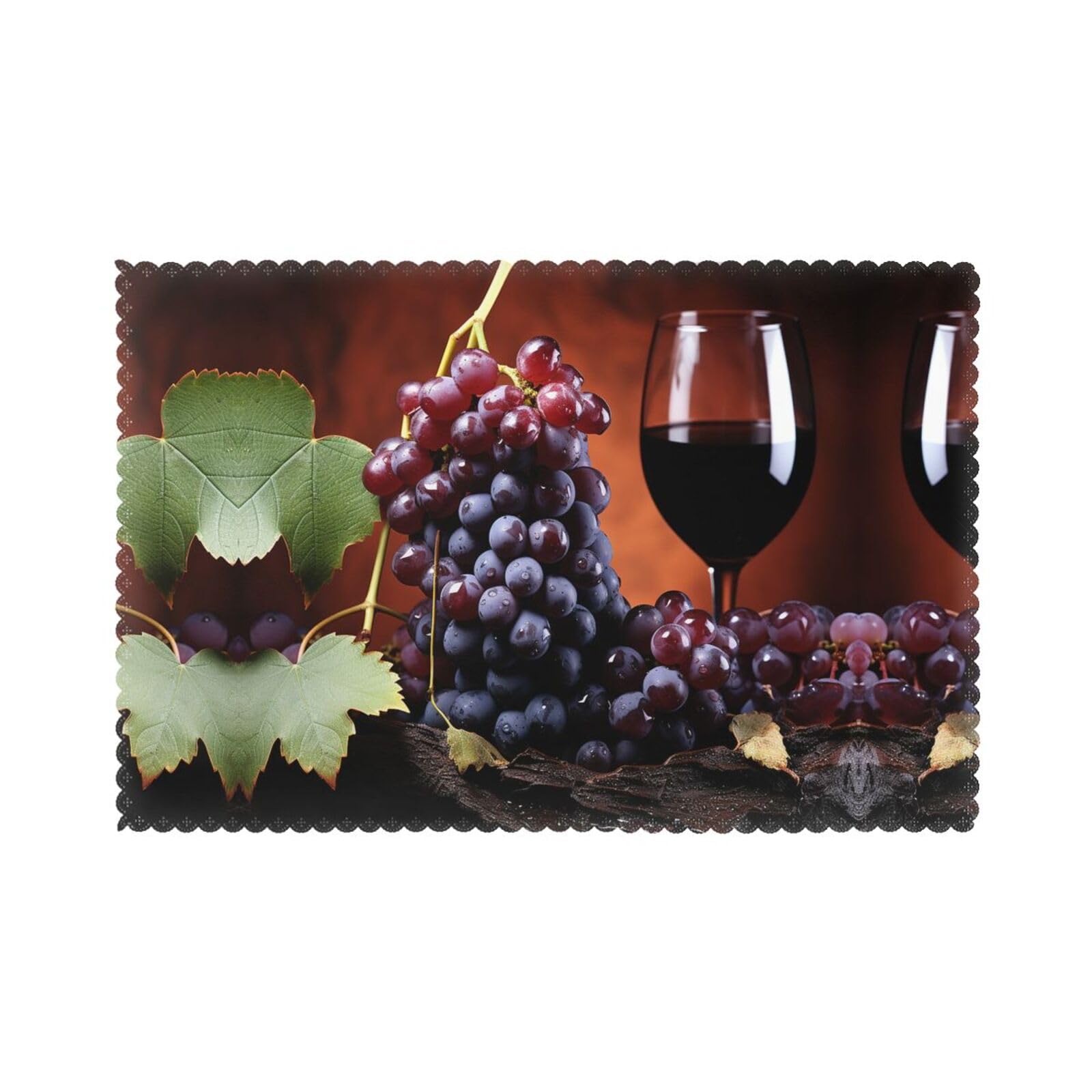 Lot de 6 sets de table d'extérieur motifs raisins de vin rouge 45,7x30,5 cm pour terrasse