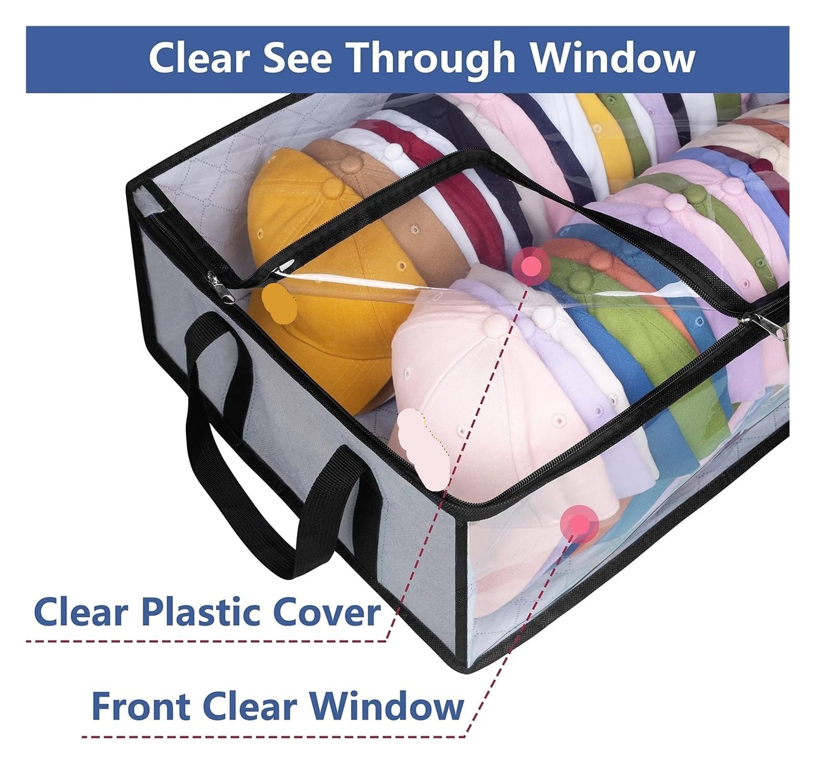 MRKU Boîte de Rangement pour sous-vêtements, Chaussettes et Soutiens-Gorge, compartimentée pour Casquettes de Baseball, avec 2 poignées compartimentées, Sac à Chapeau pour Livres et vêtements.