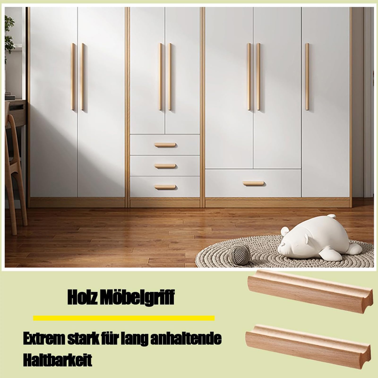 6 sztuk drewnianych uchwytów meblowych, do szafek, ze śrubami, szuflady, szafka kuchenna z litego drewna z uchwytami, rozstaw otworów 128 mm, do szaf, łazienek, biur i kuchni