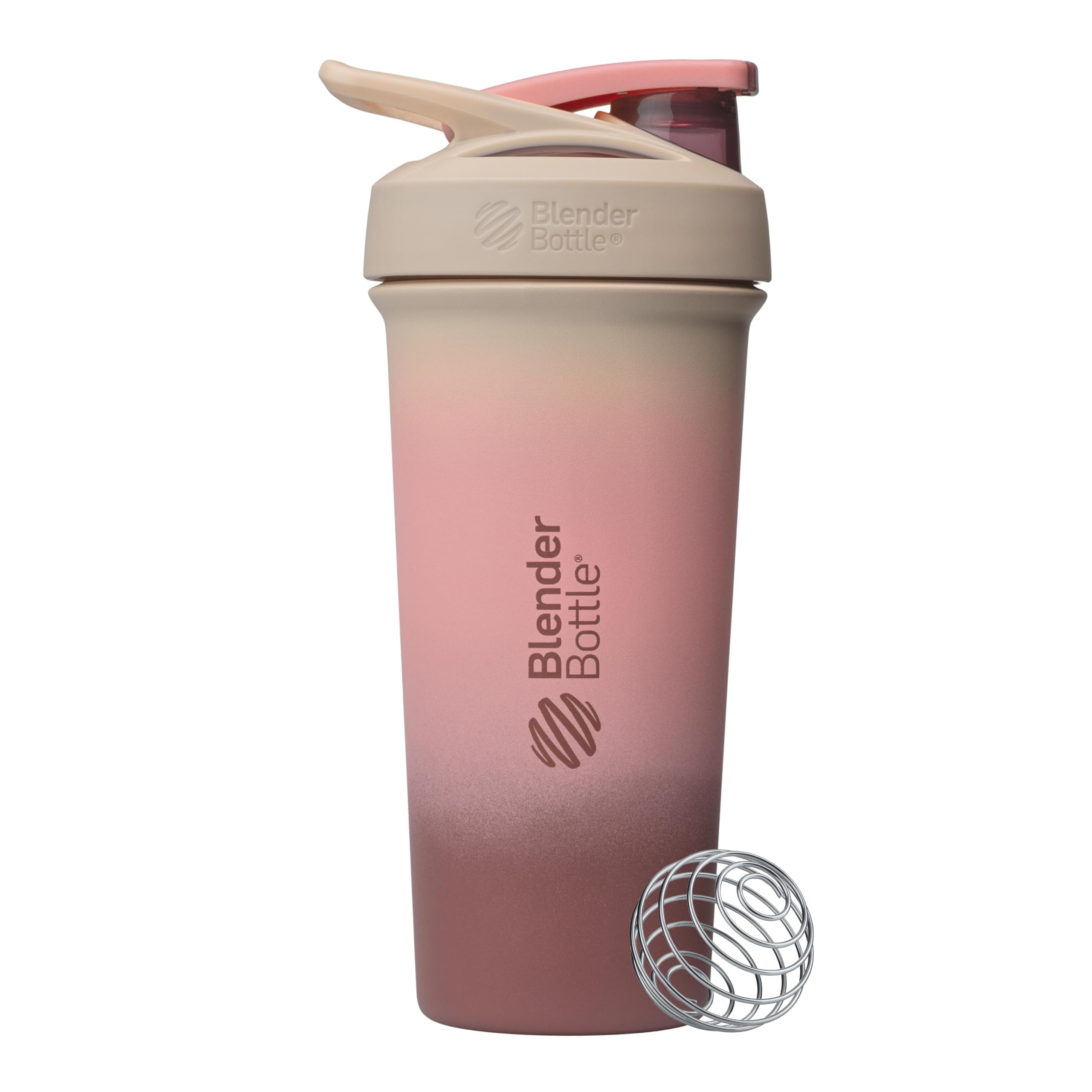 BlenderBottle Sport Sleek Shaker Cup Insulated Stainless Steel Water Bottle with Wire Whisk, 25 Oz, Berry Fade (Pink)
